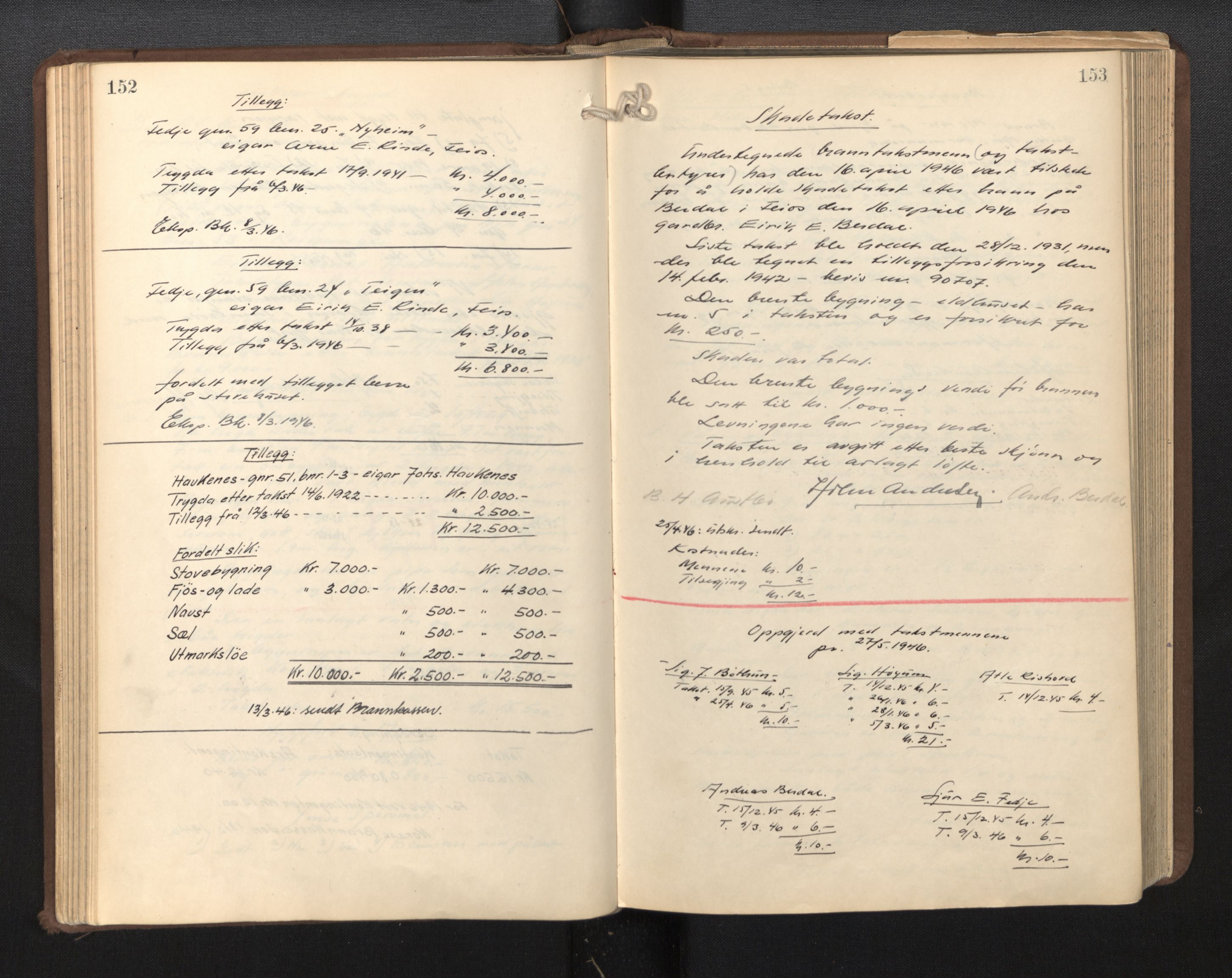 Lensmannen i Leikanger, AV/SAB-A-29201/0012/L0003: Branntakstprotokoll, 1941-1954, p. 152-153