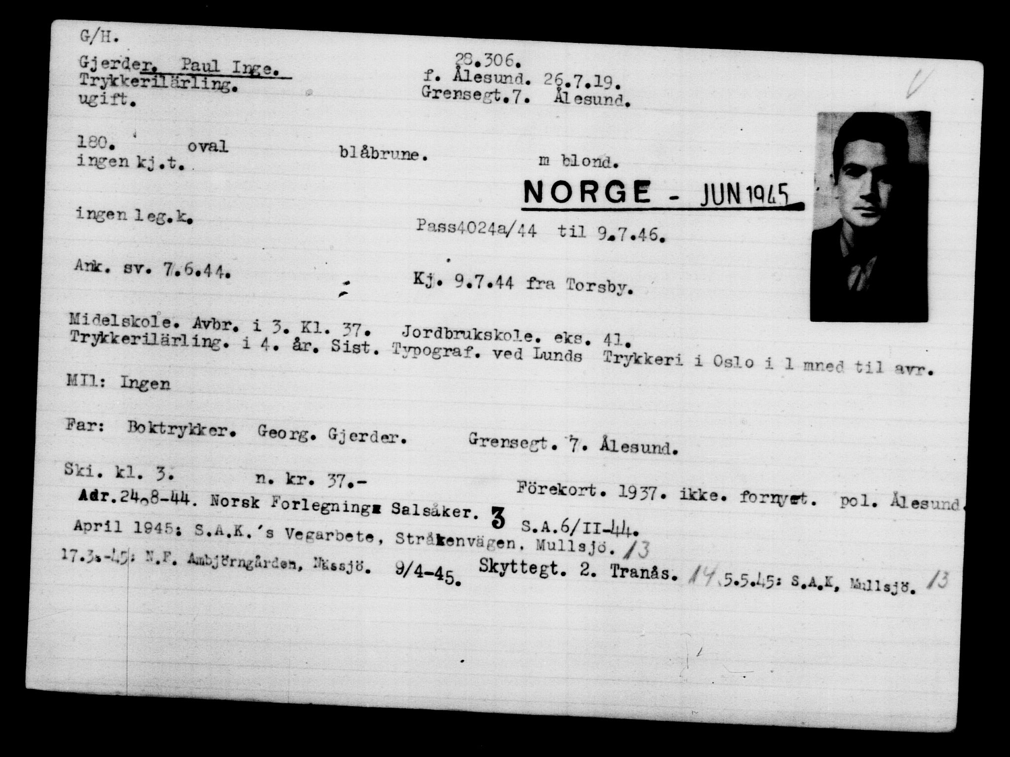 Utenriksstasjonene, Legasjonen i Stockholm, Flyktningkontoret, AV/RA-S-6753/V/Va/L0011: Kjesäterkartoteket, flyktninger med registreringsnr. 25300-28349, 1940-1945, p. 3203