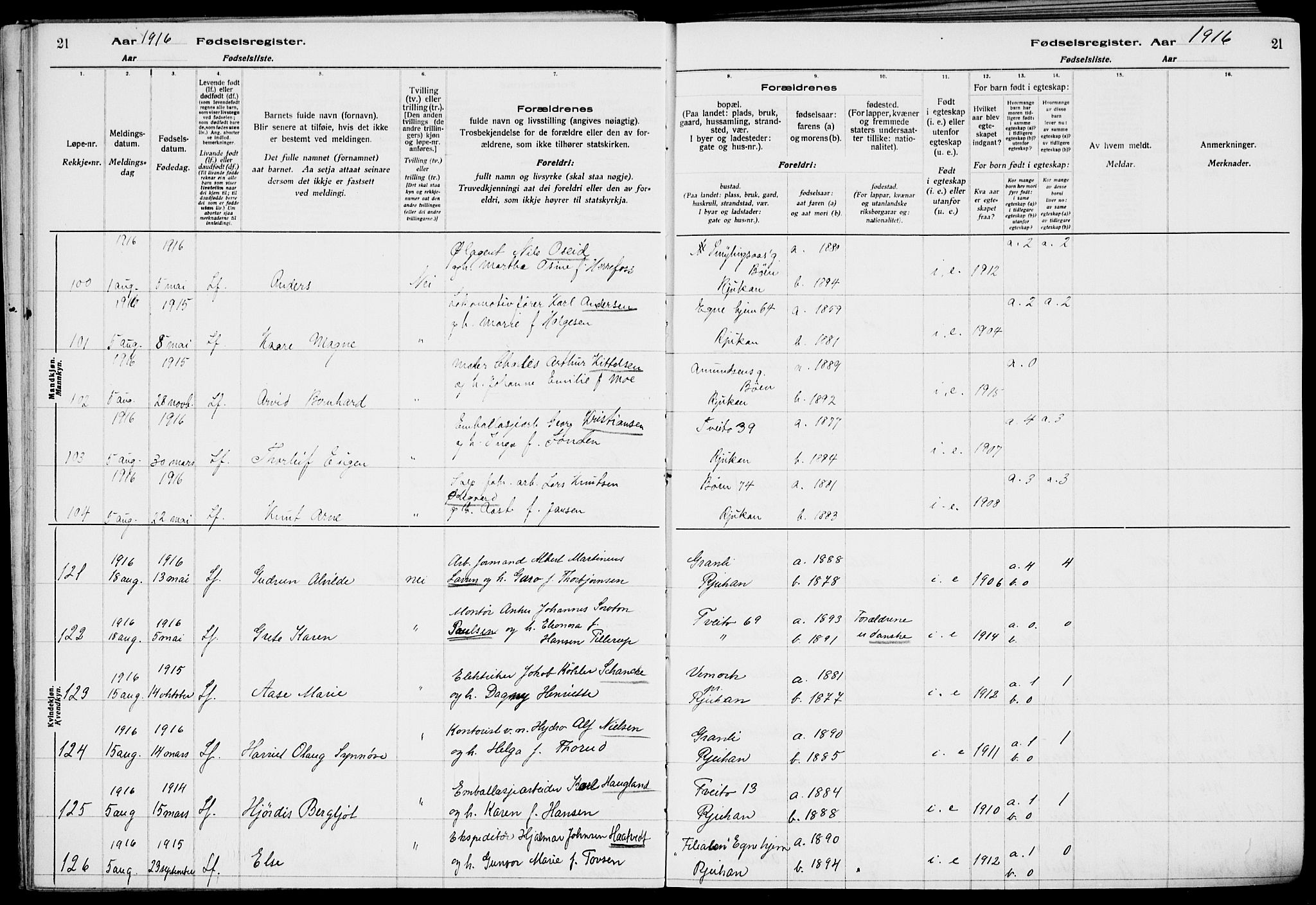 Rjukan kirkebøker, AV/SAKO-A-294/J/Ja/L0001: Birth register no. 1, 1916-1922, p. 21