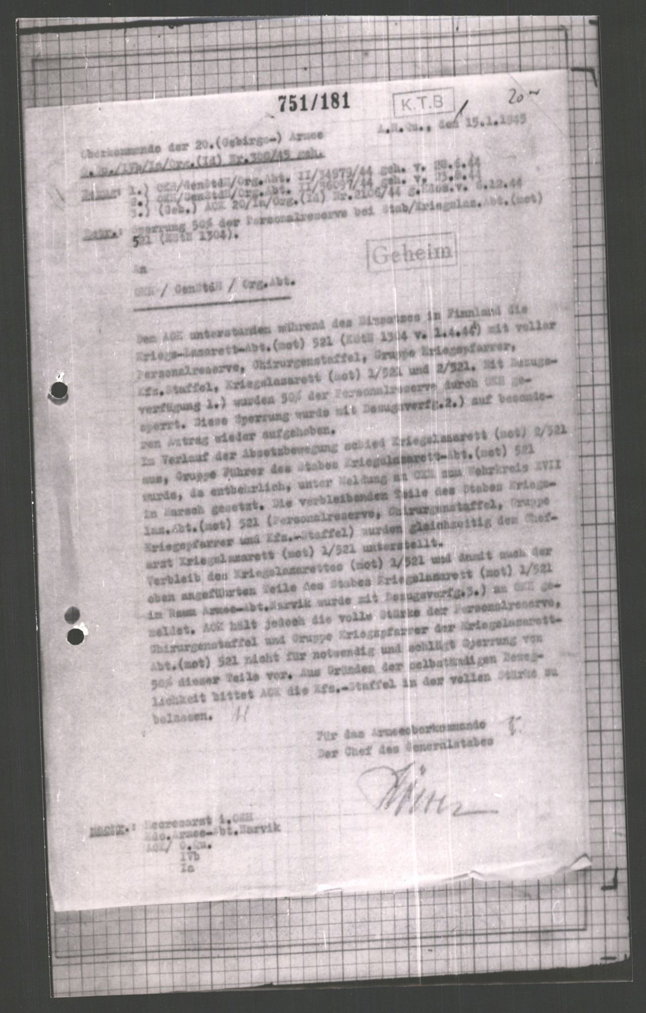 Forsvarets Overkommando. 2 kontor. Arkiv 11.4. Spredte tyske arkivsaker, AV/RA-RAFA-7031/D/Dar/Dara/L0002: Krigsdagbøker for 20. Gebirgs-Armee-Oberkommando (AOK 20), 1945, p. 64