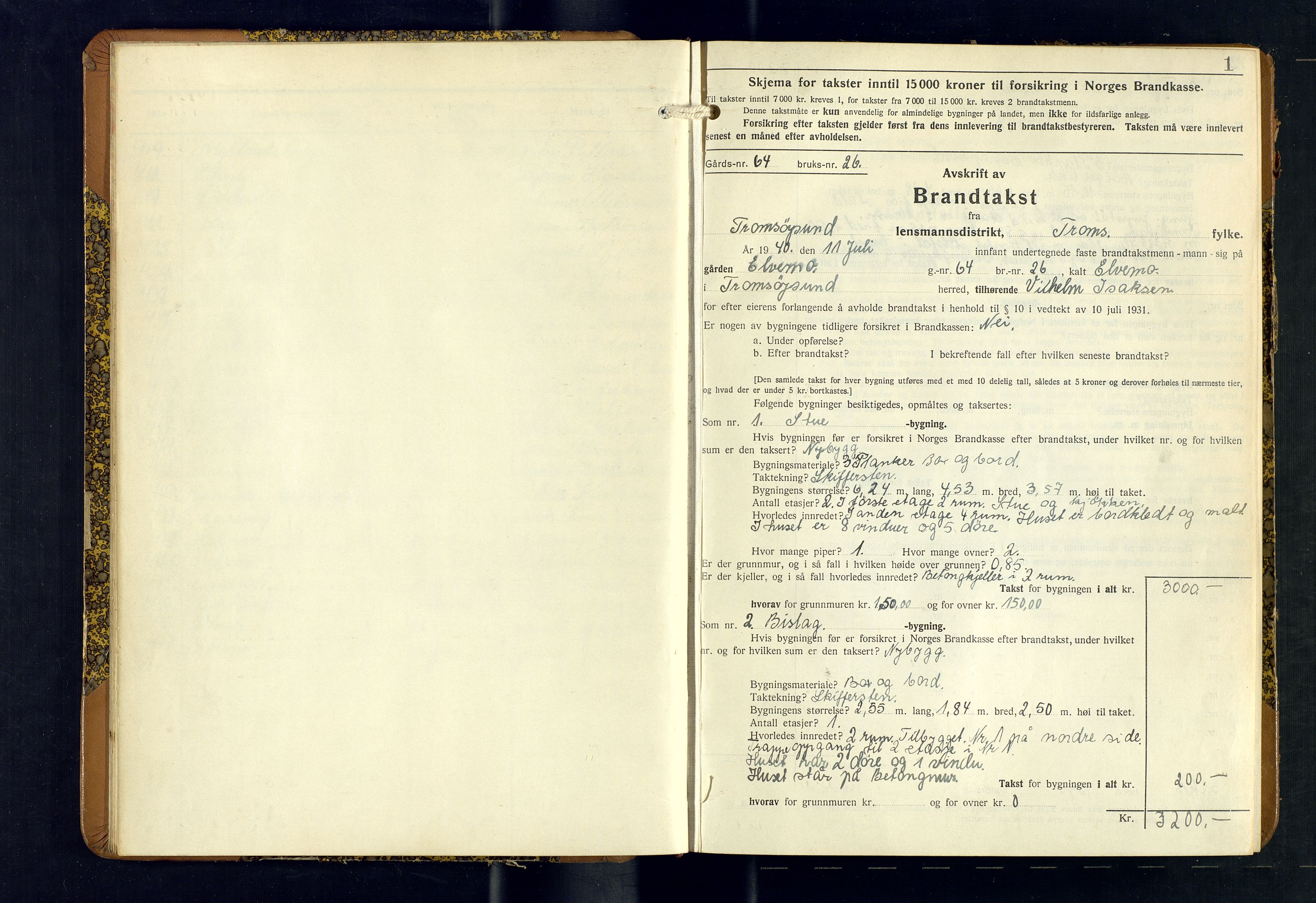 Tromsøysund lensmannskontor, AV/SATØ-SATØ-12/F/Fs/Fsb/L0757: Branntakstprotokoll (S). Med register, 1940-1945, p. 1