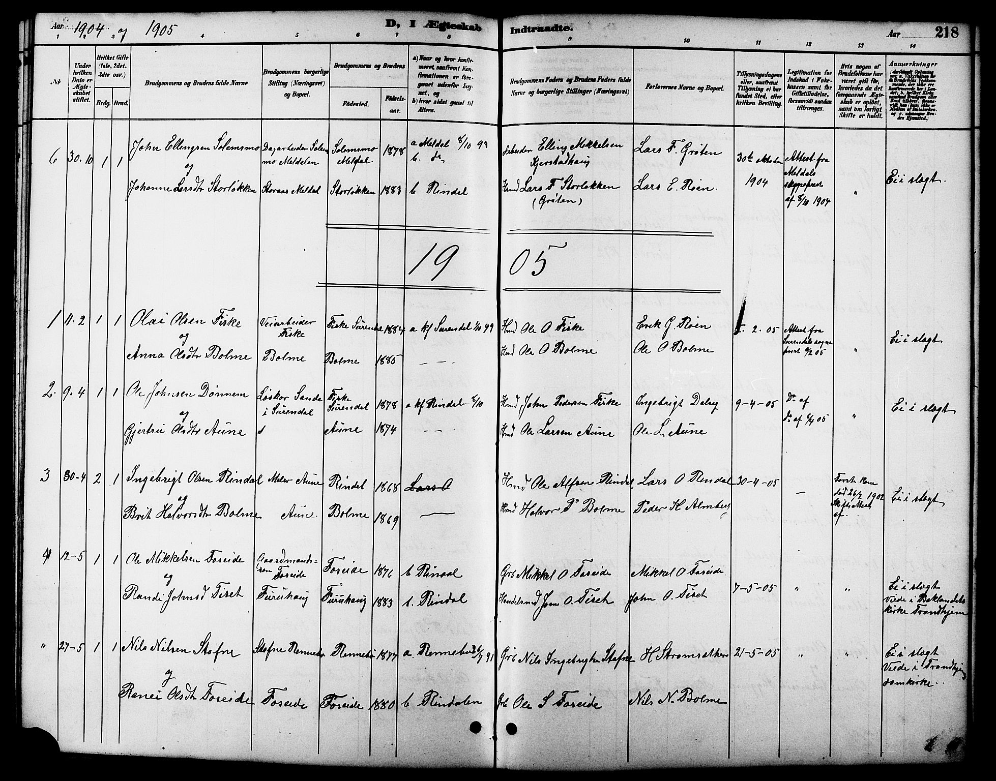 Ministerialprotokoller, klokkerbøker og fødselsregistre - Møre og Romsdal, AV/SAT-A-1454/598/L1078: Parish register (copy) no. 598C03, 1892-1909, p. 218