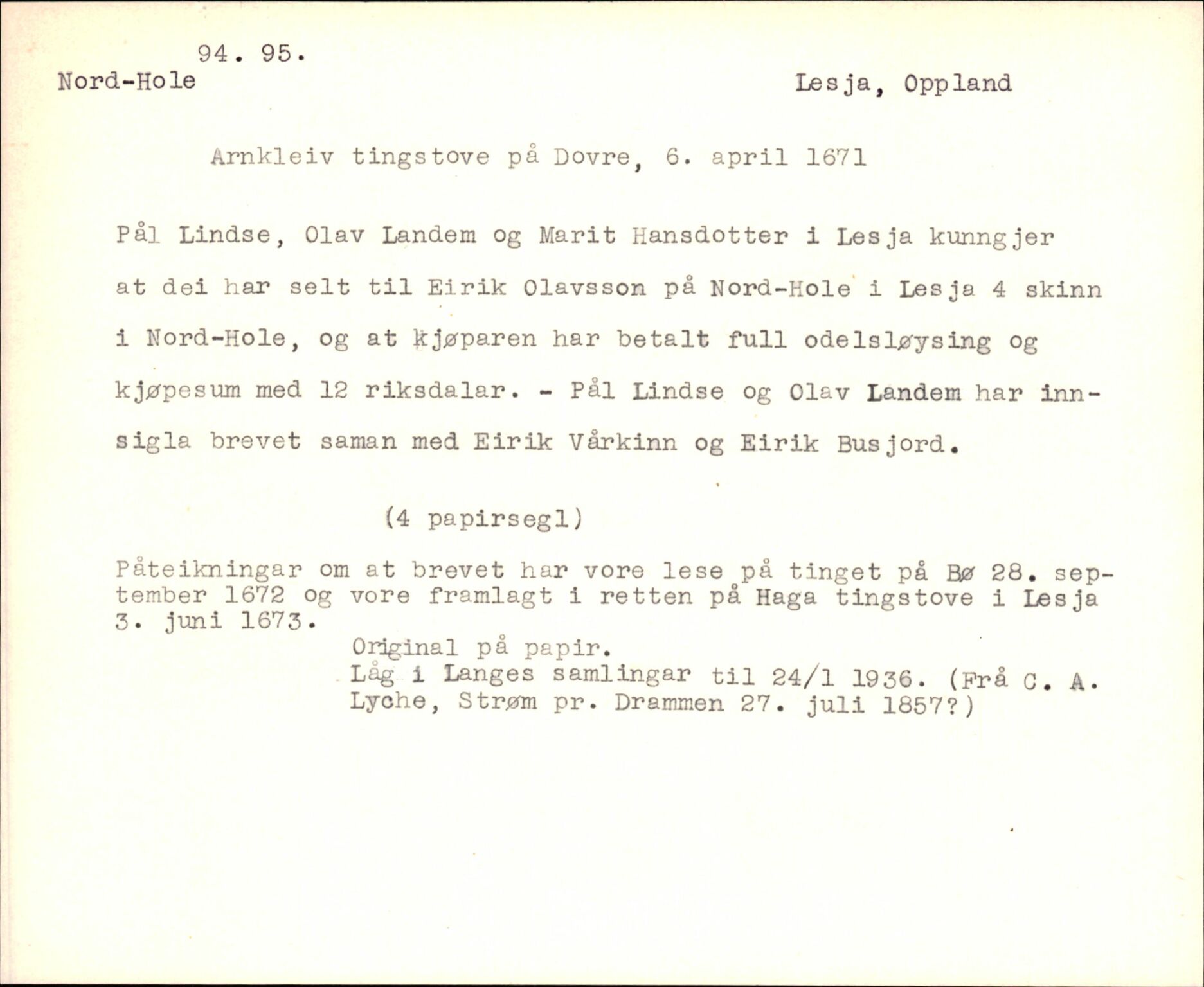 Riksarkivets diplomsamling, AV/RA-EA-5965/F35/F35m/L0002: Localia: Oppland, Buskerud og Vestfold, p. 95