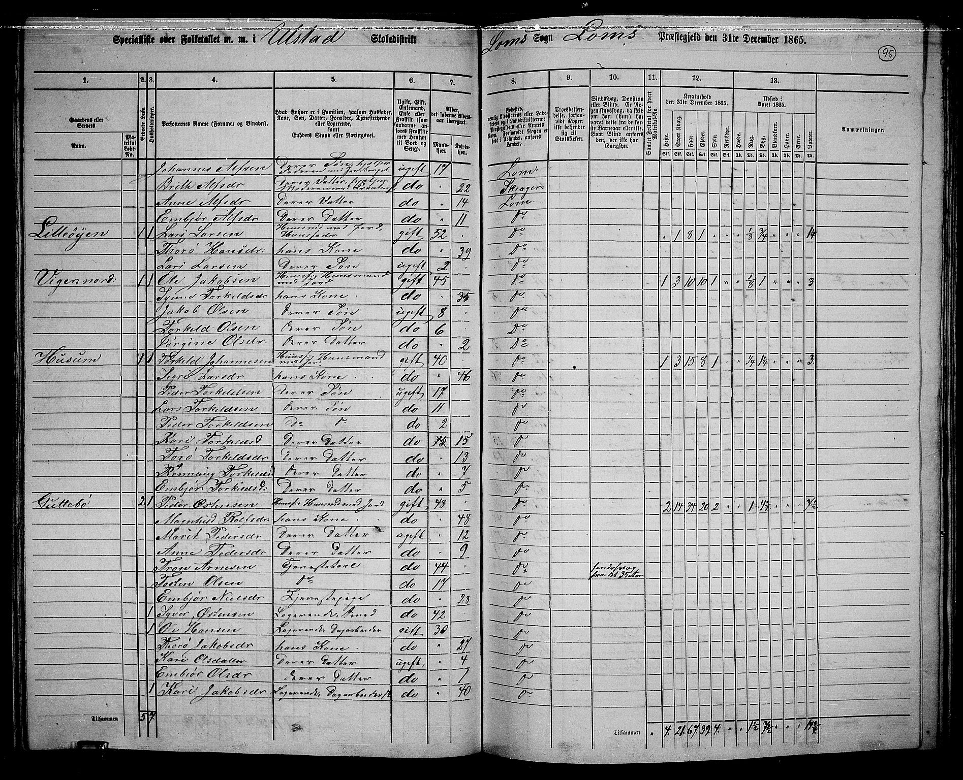 RA, 1865 census for Lom, 1865, p. 88