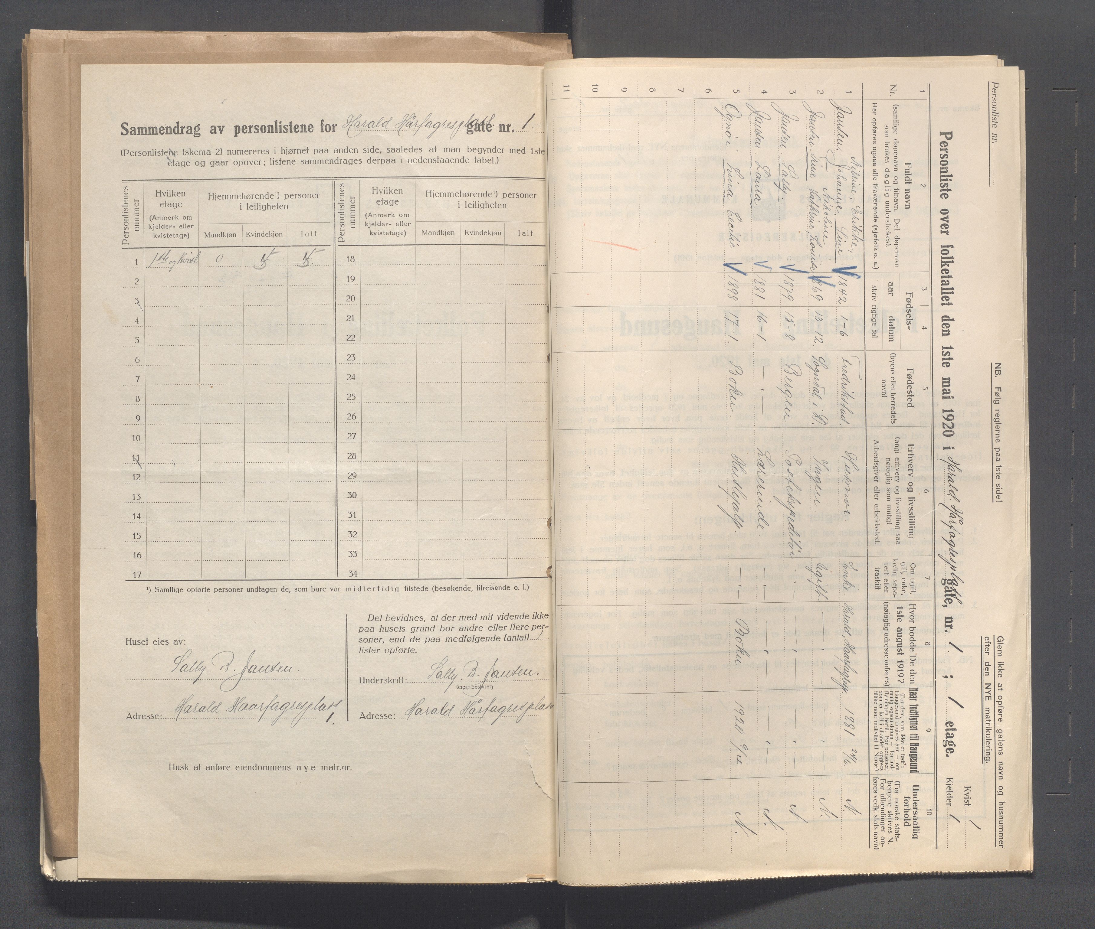 IKAR, Local census 1.5.1920 for Haugesund, 1920, p. 1122