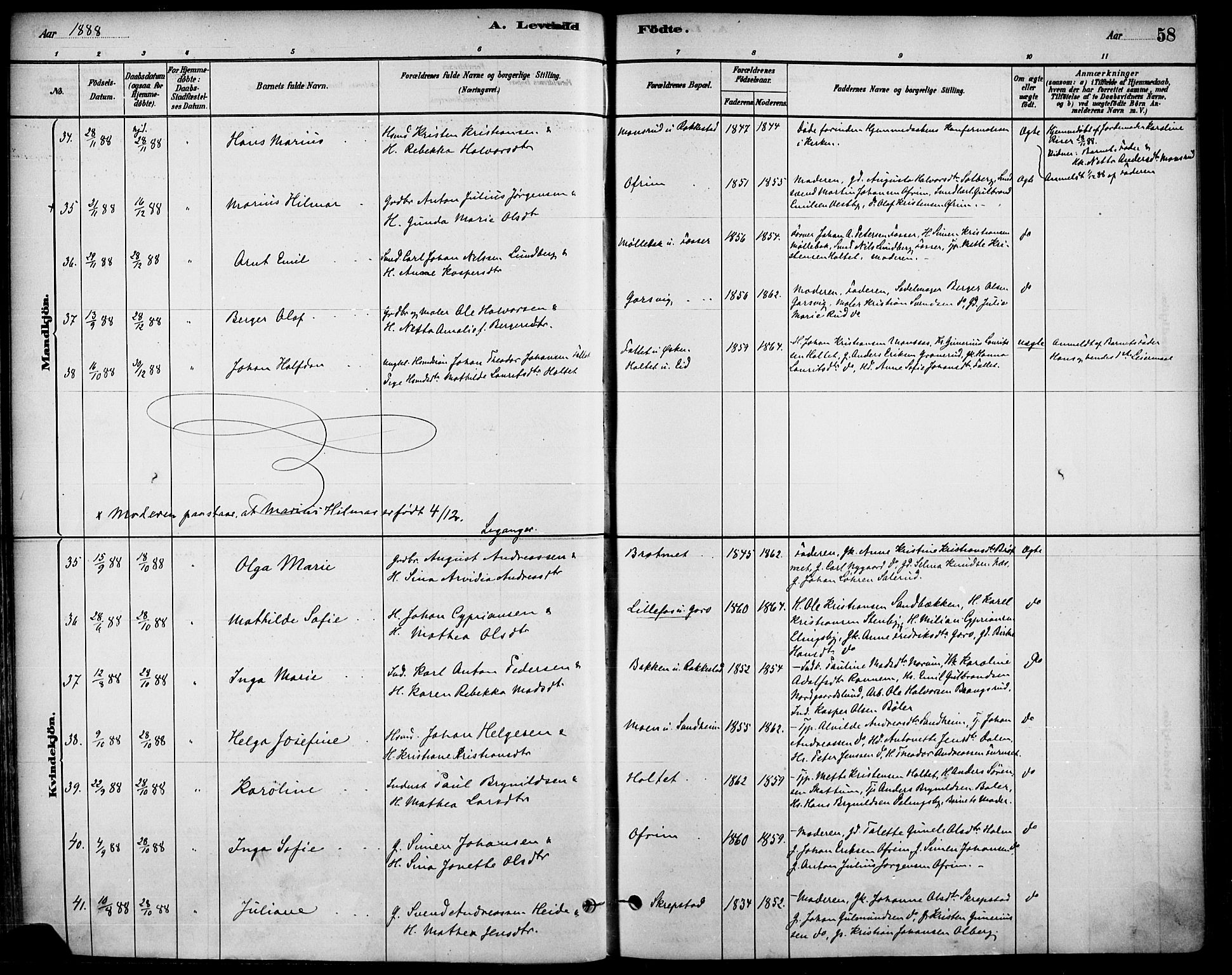 Høland prestekontor Kirkebøker, AV/SAO-A-10346a/F/Fa/L0013: Parish register (official) no. I 13, 1880-1897, p. 58