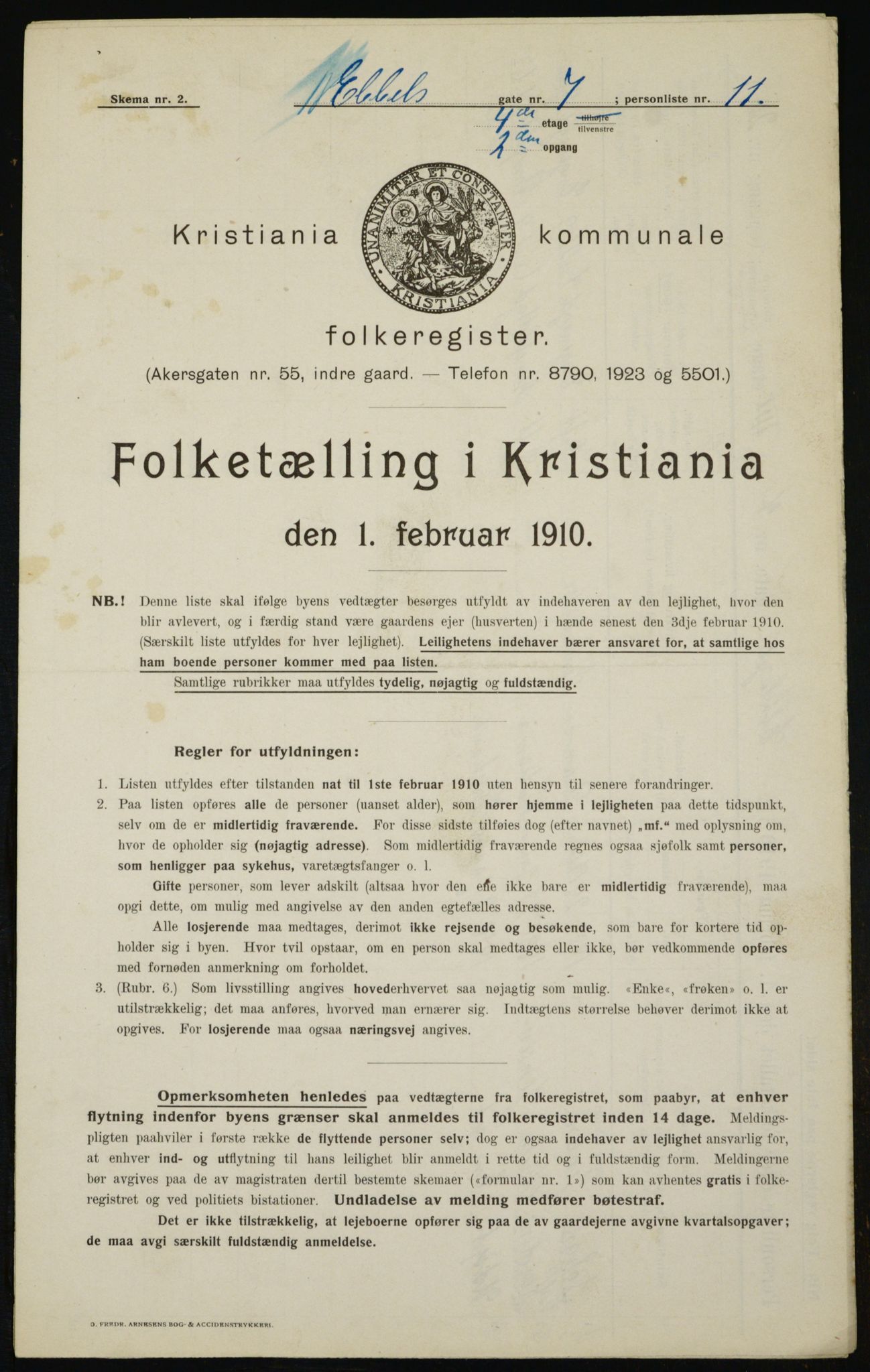 OBA, Municipal Census 1910 for Kristiania, 1910, p. 17254