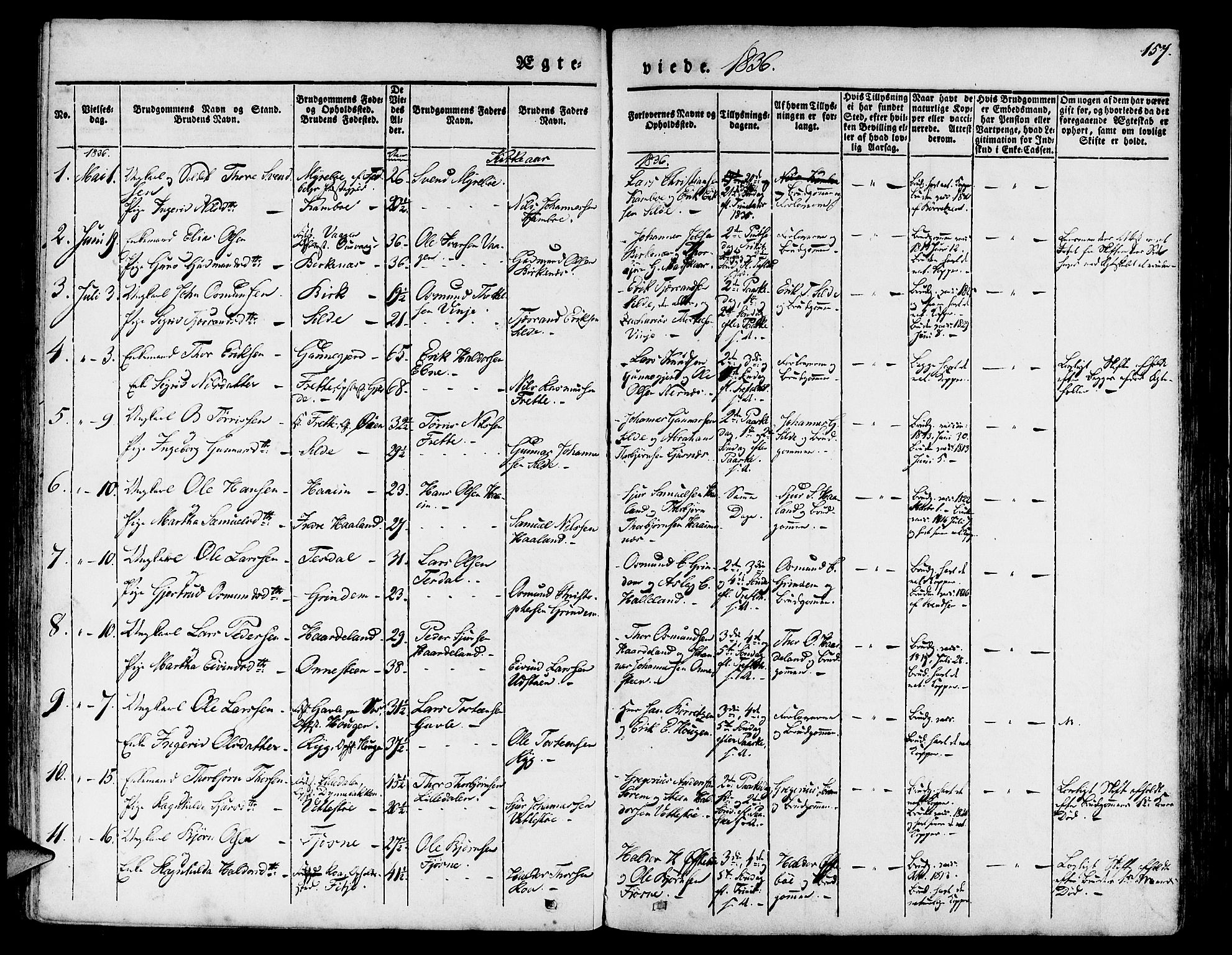 Etne sokneprestembete, SAB/A-75001/H/Haa: Parish register (official) no. A 7, 1831-1847, p. 157