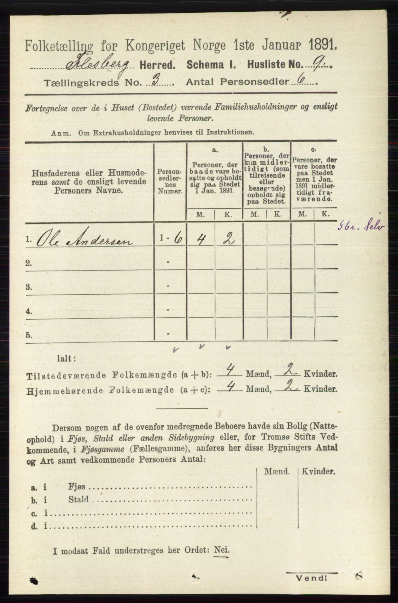 RA, 1891 census for 0631 Flesberg, 1891, p. 402