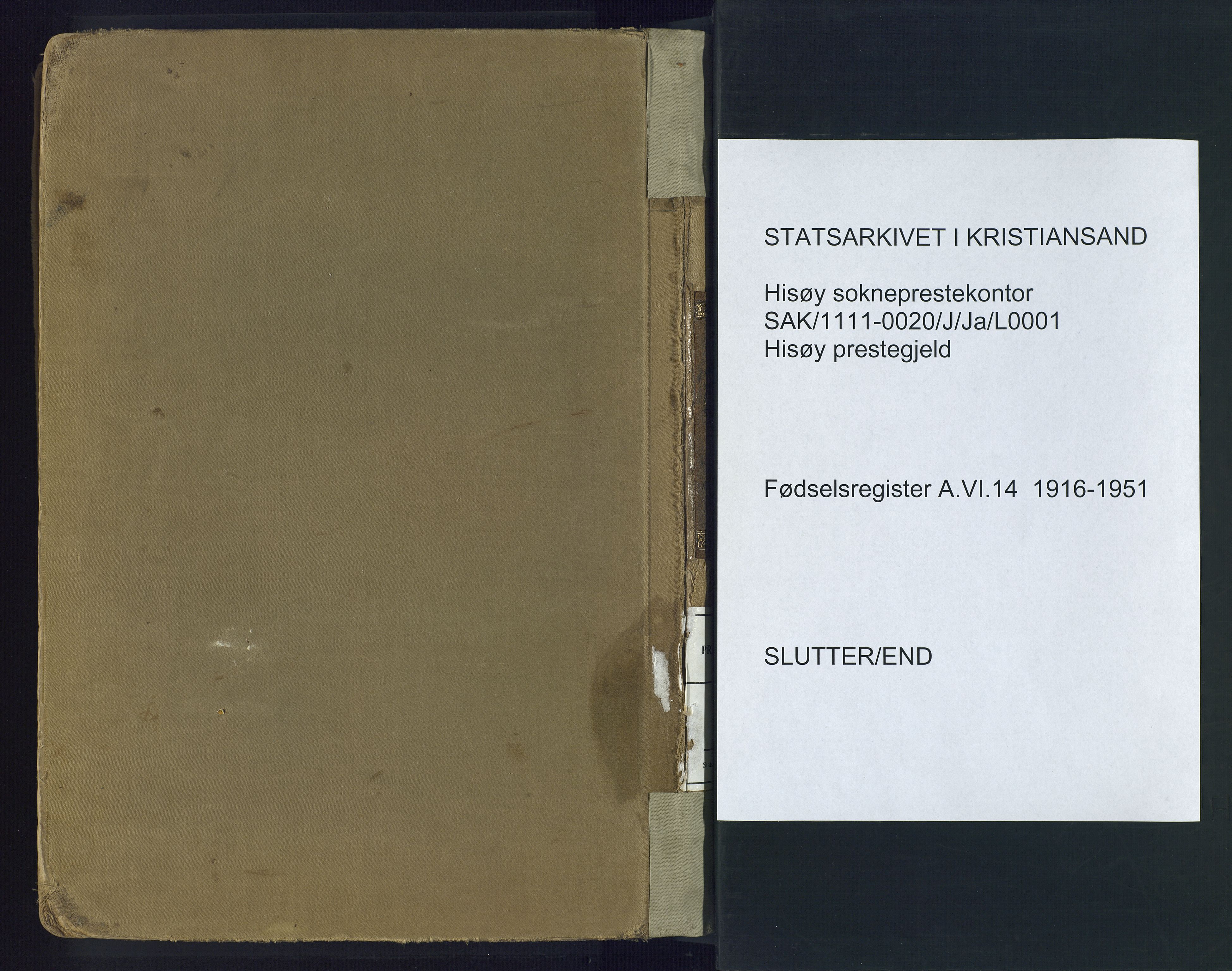 Hisøy sokneprestkontor, AV/SAK-1111-0020/J/Ja/L0001: Birth register no. A-VI-14, 1916-1951