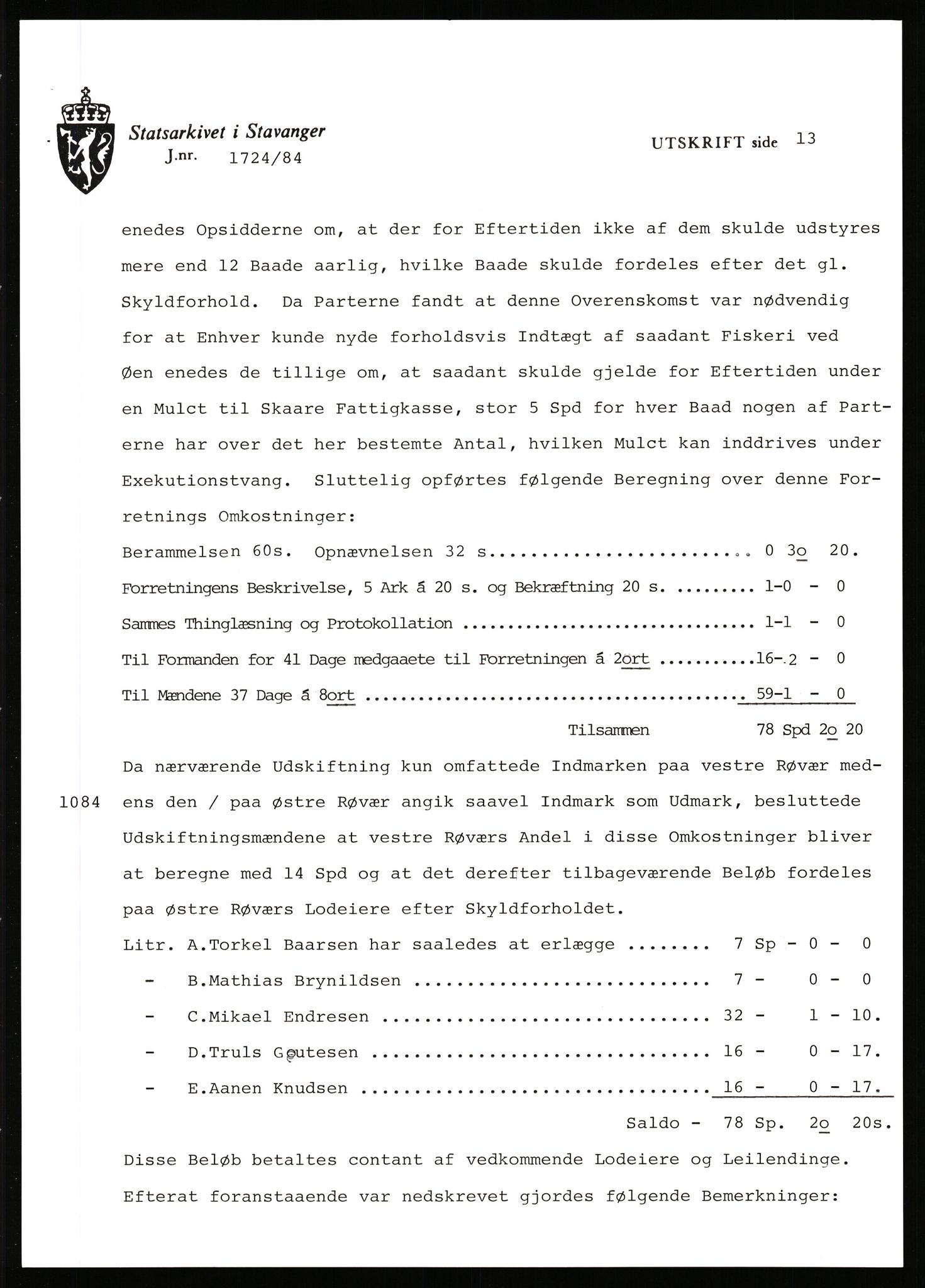 Statsarkivet i Stavanger, SAST/A-101971/03/Y/Yj/L0071: Avskrifter sortert etter gårdsnavn: Røden lille - Røvær, 1750-1930, p. 542
