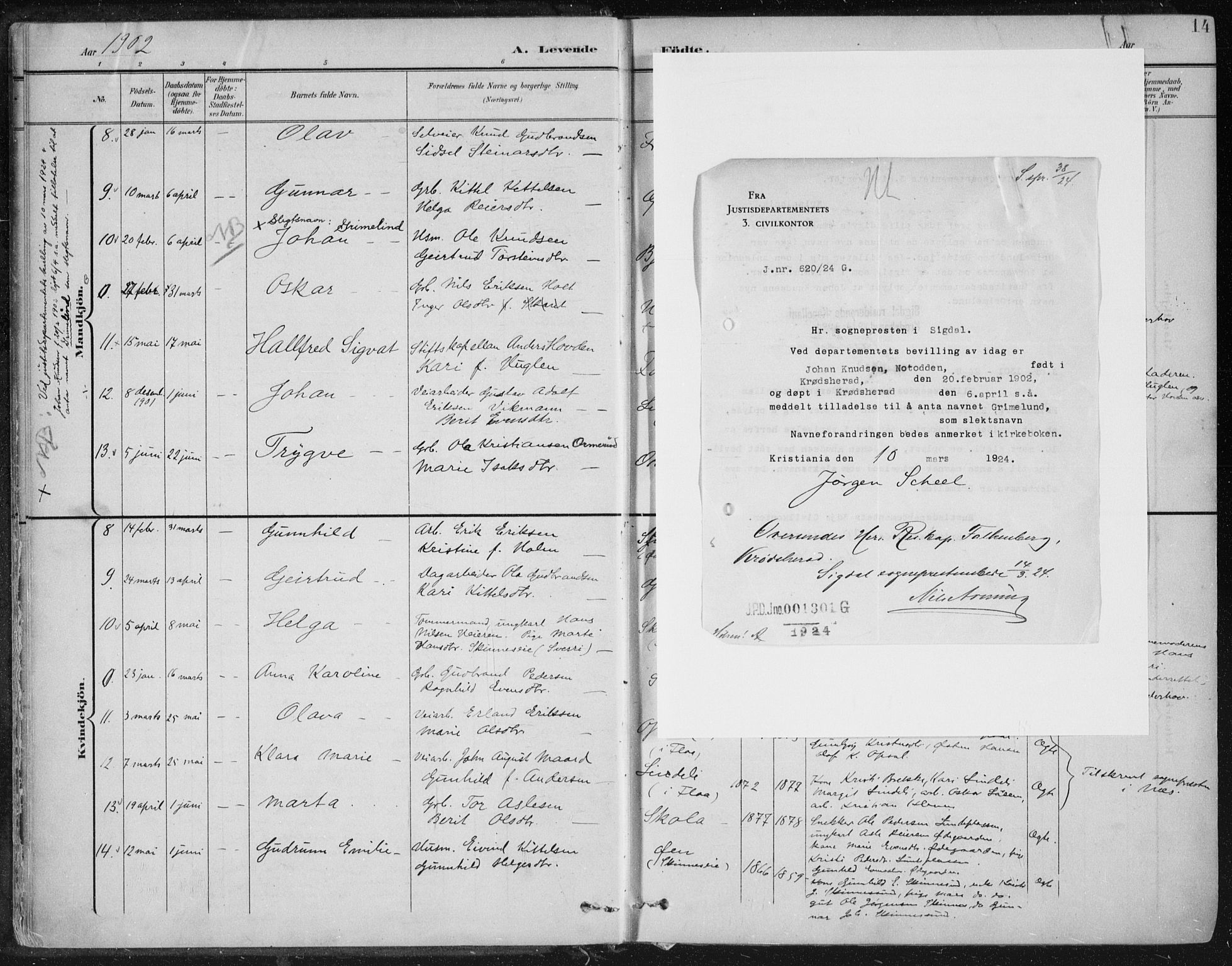 Krødsherad kirkebøker, AV/SAKO-A-19/F/Fa/L0007: Parish register (official) no. 7, 1900-1915, p. 14