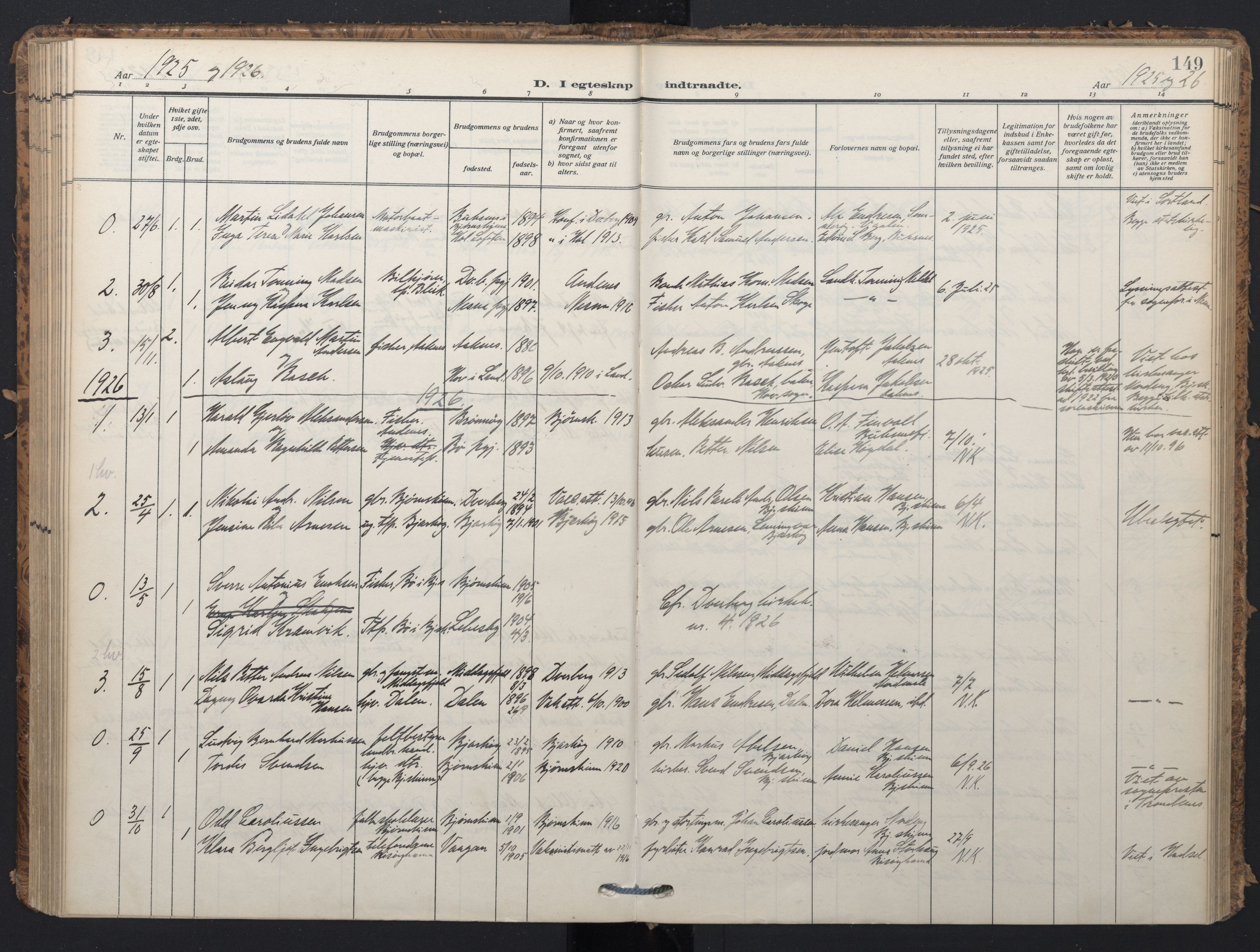Ministerialprotokoller, klokkerbøker og fødselsregistre - Nordland, SAT/A-1459/898/L1423: Parish register (official) no. 898A03, 1909-1928, p. 149
