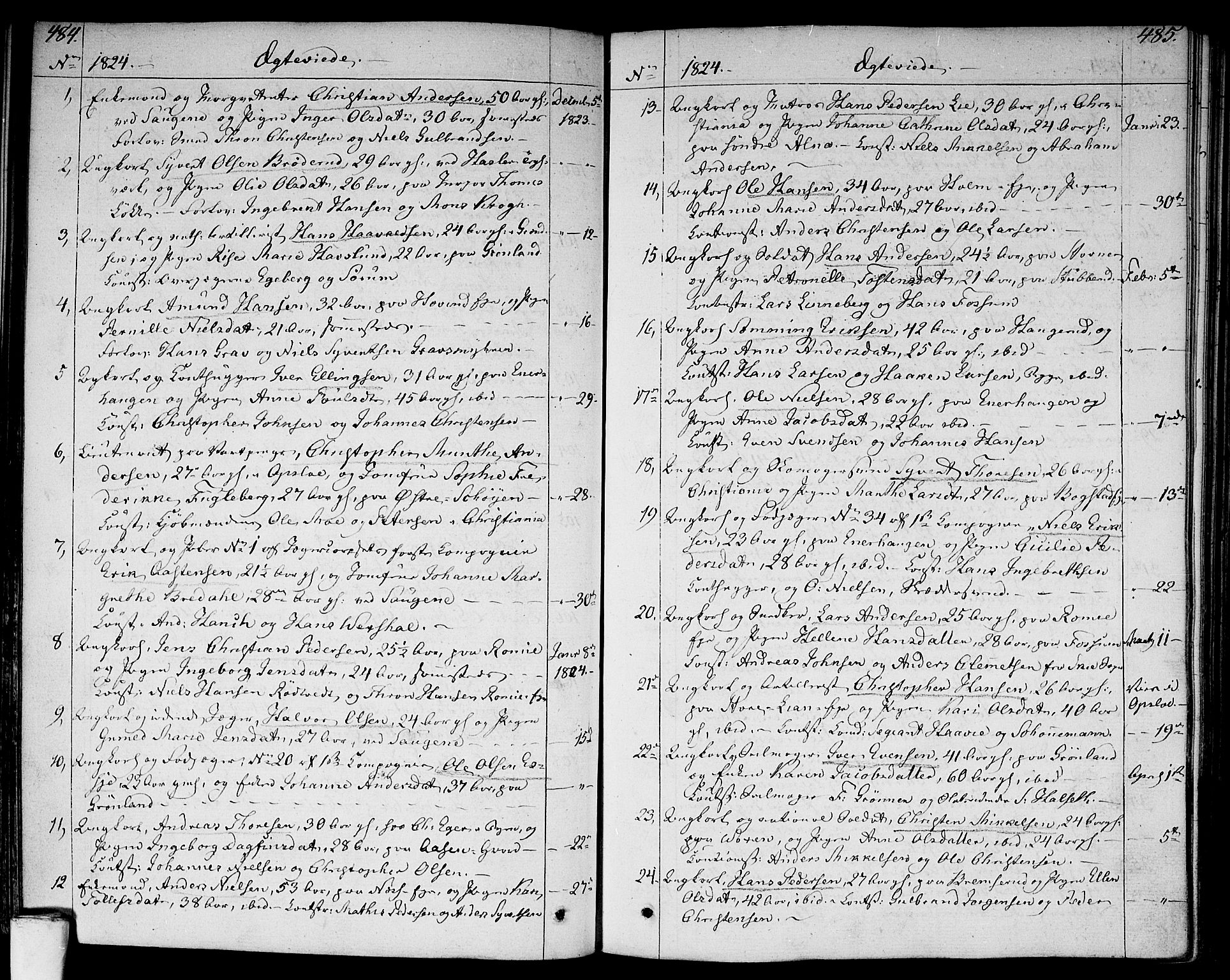 Aker prestekontor kirkebøker, AV/SAO-A-10861/F/L0012: Parish register (official) no. 12, 1819-1828, p. 484-485