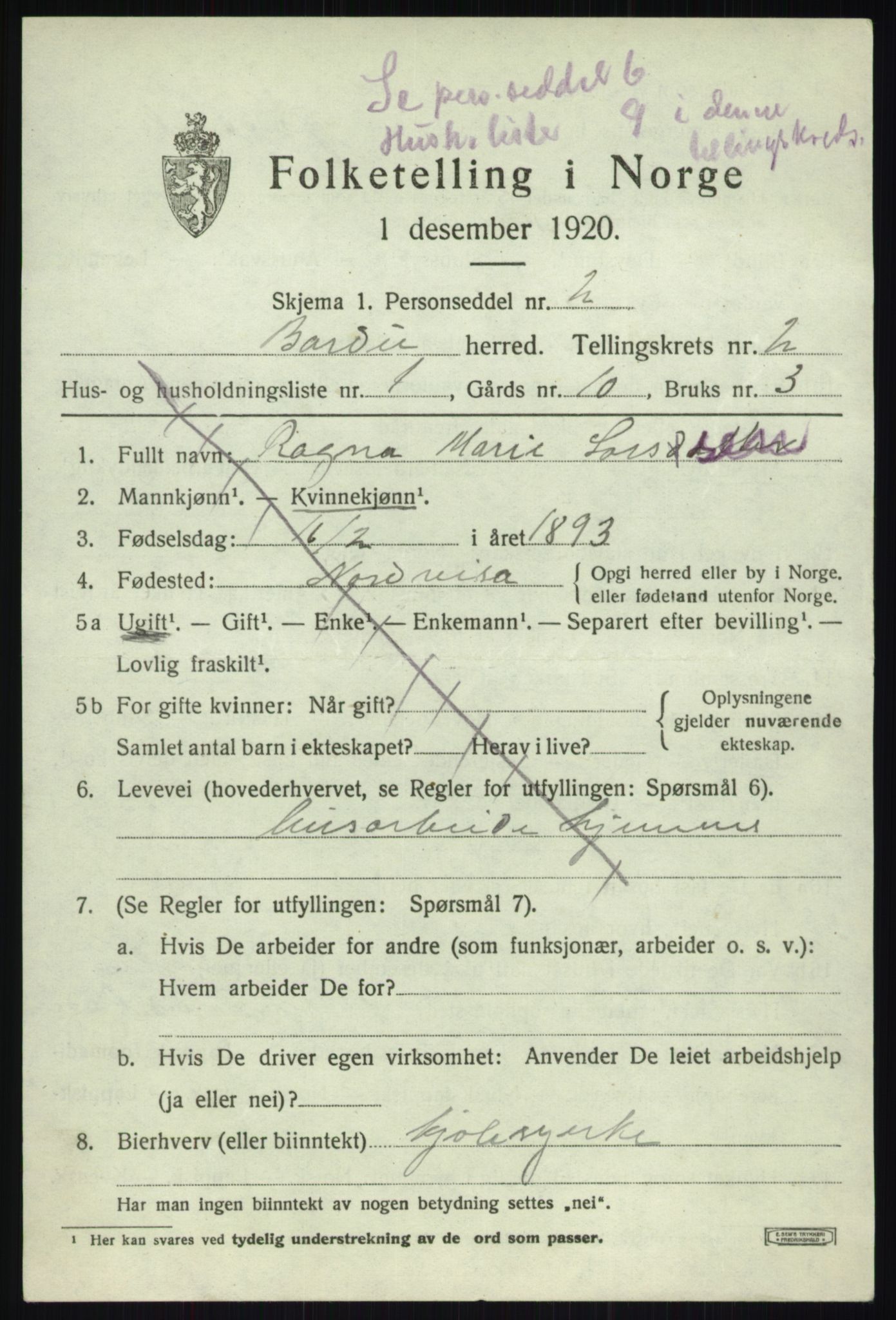 SATØ, 1920 census for Bardu, 1920, p. 948