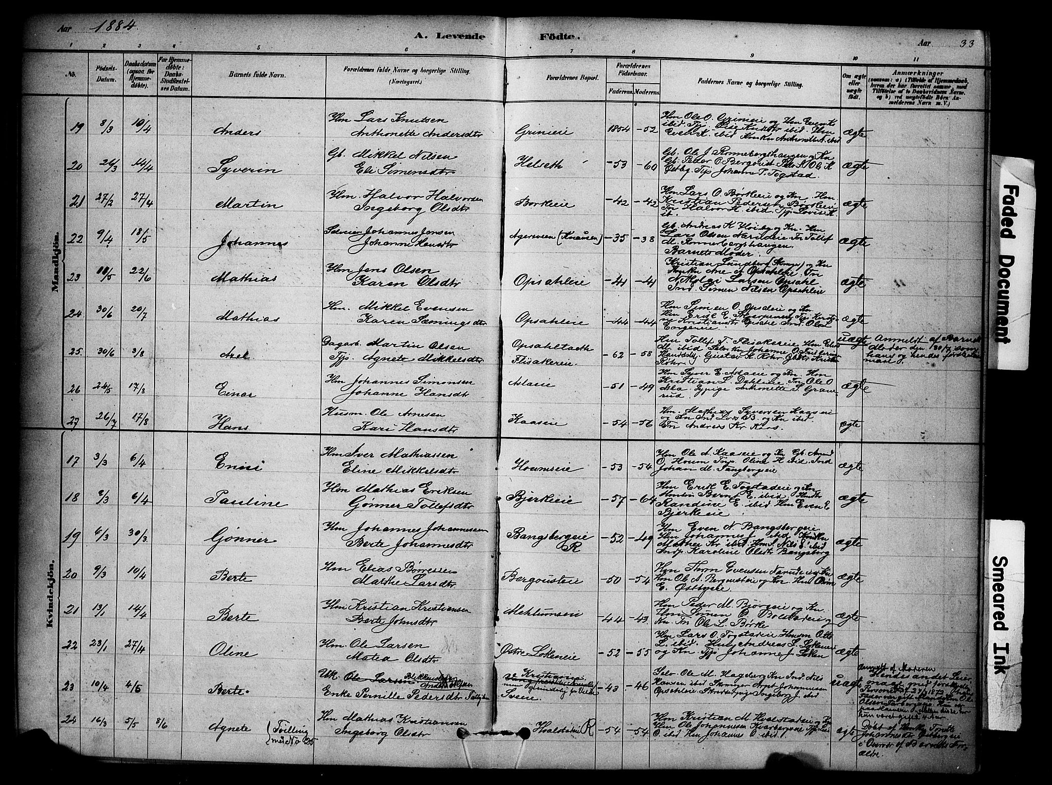 Ringsaker prestekontor, SAH/PREST-014/K/Ka/L0014: Parish register (official) no. 14, 1879-1890, p. 33