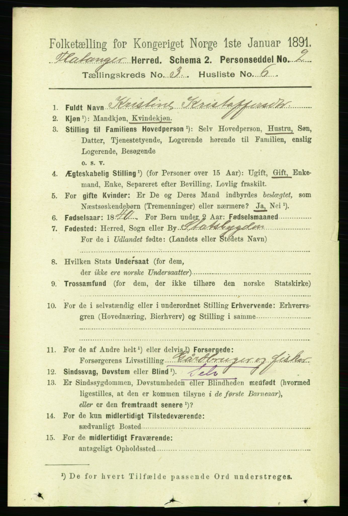 RA, 1891 census for 1749 Flatanger, 1891, p. 1384