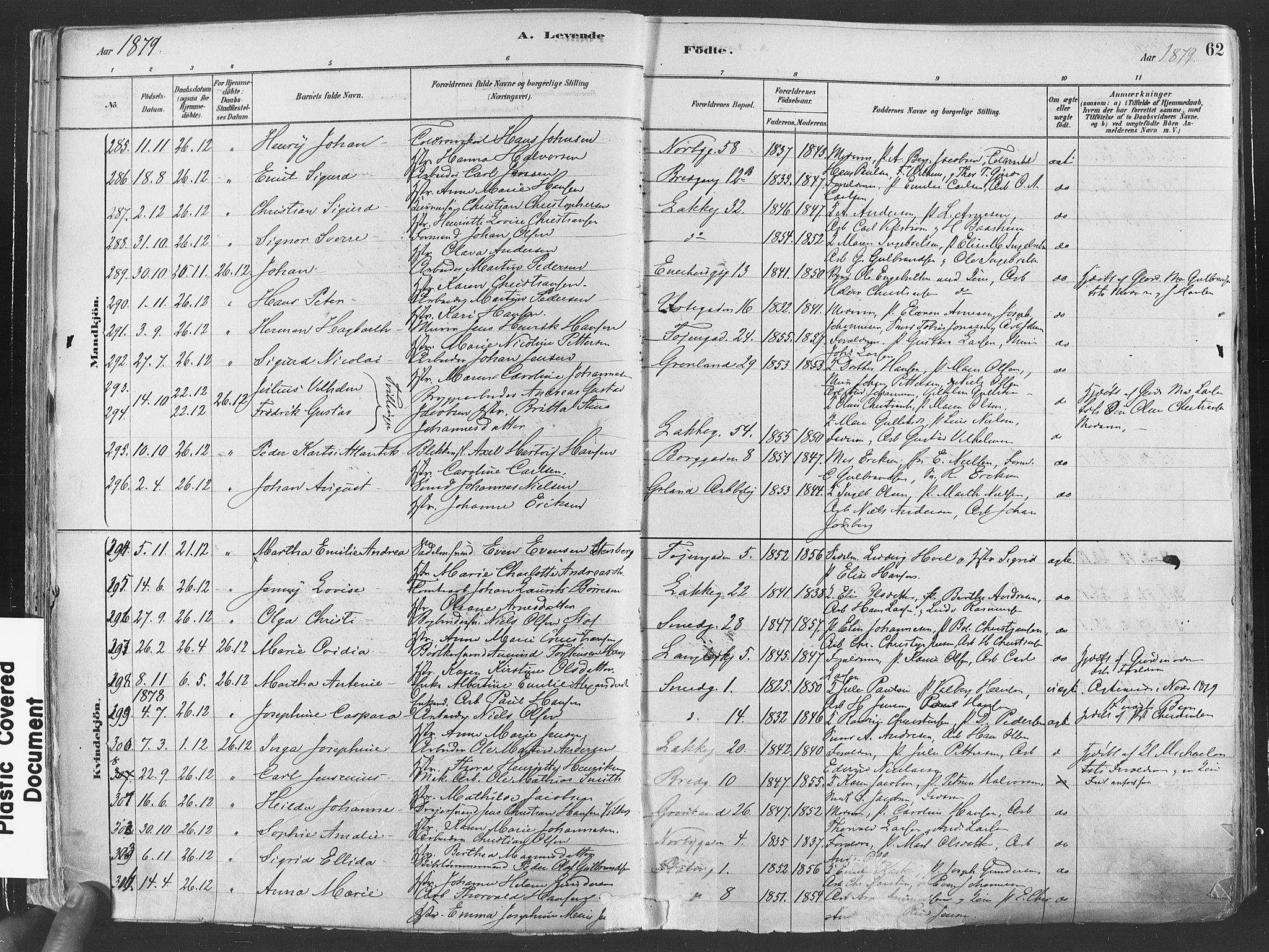 Grønland prestekontor Kirkebøker, AV/SAO-A-10848/F/Fa/L0007: Parish register (official) no. 7, 1878-1888, p. 62