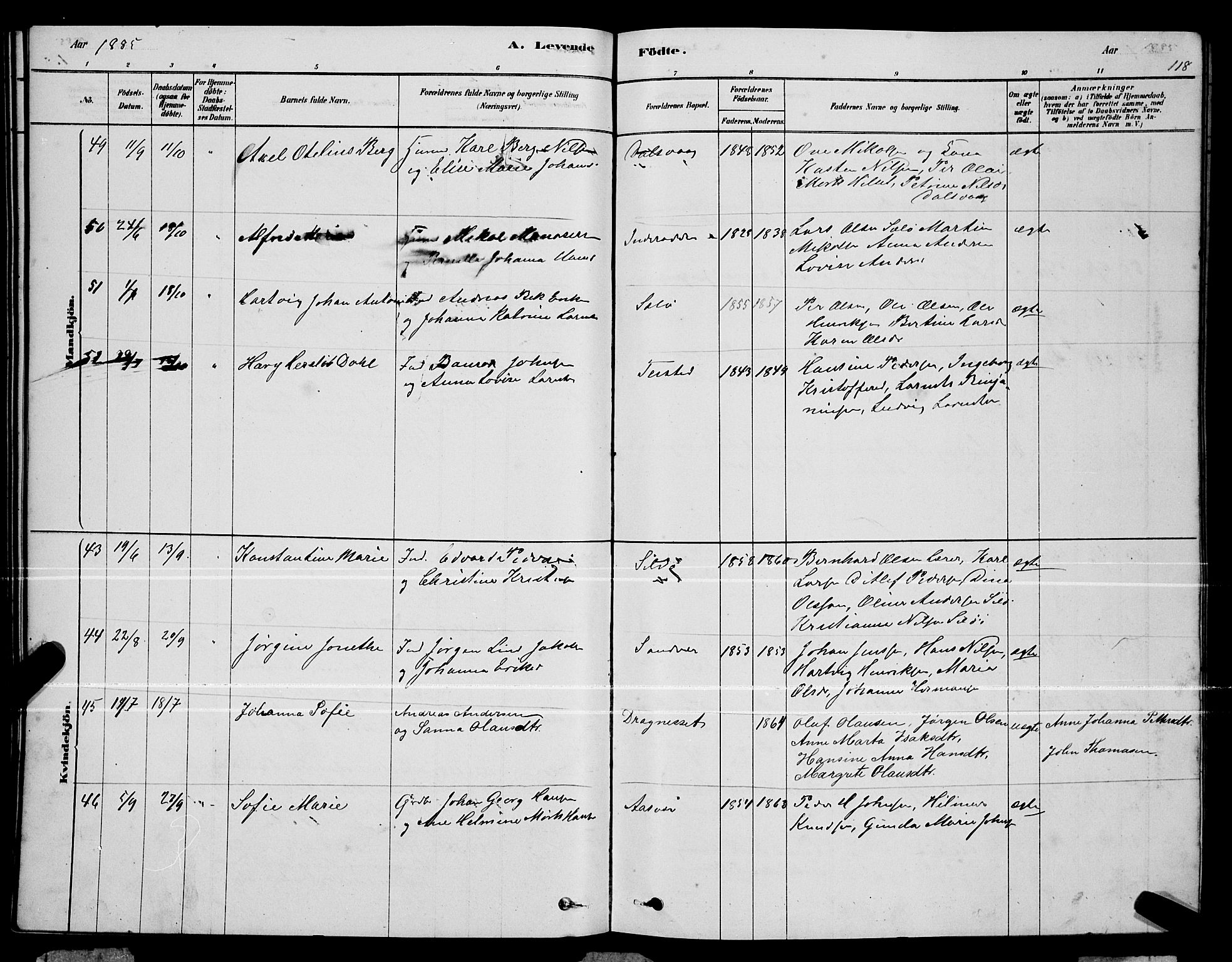 Ministerialprotokoller, klokkerbøker og fødselsregistre - Nordland, AV/SAT-A-1459/834/L0513: Parish register (copy) no. 834C04, 1877-1892, p. 118