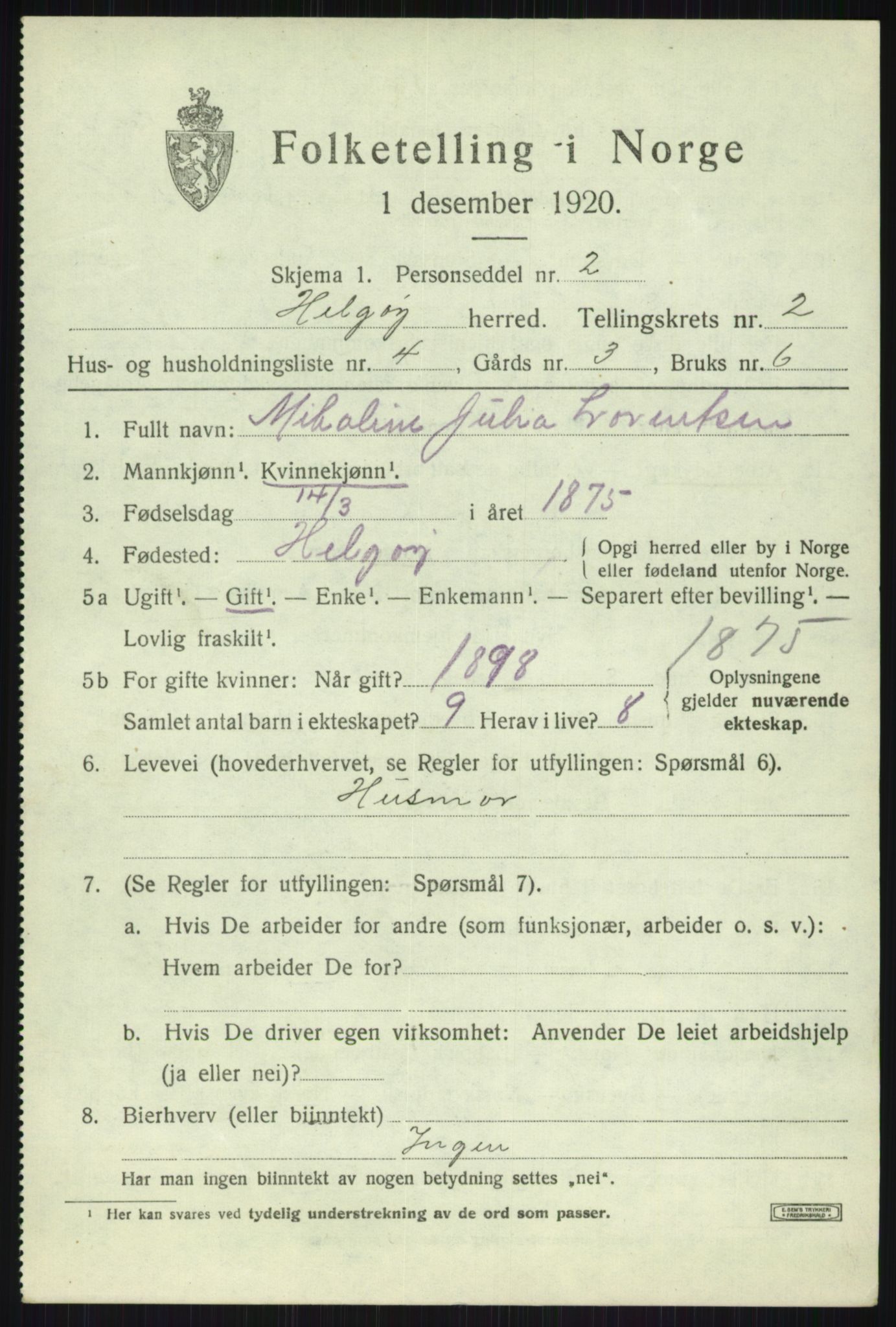 SATØ, 1920 census for Helgøy, 1920, p. 1179