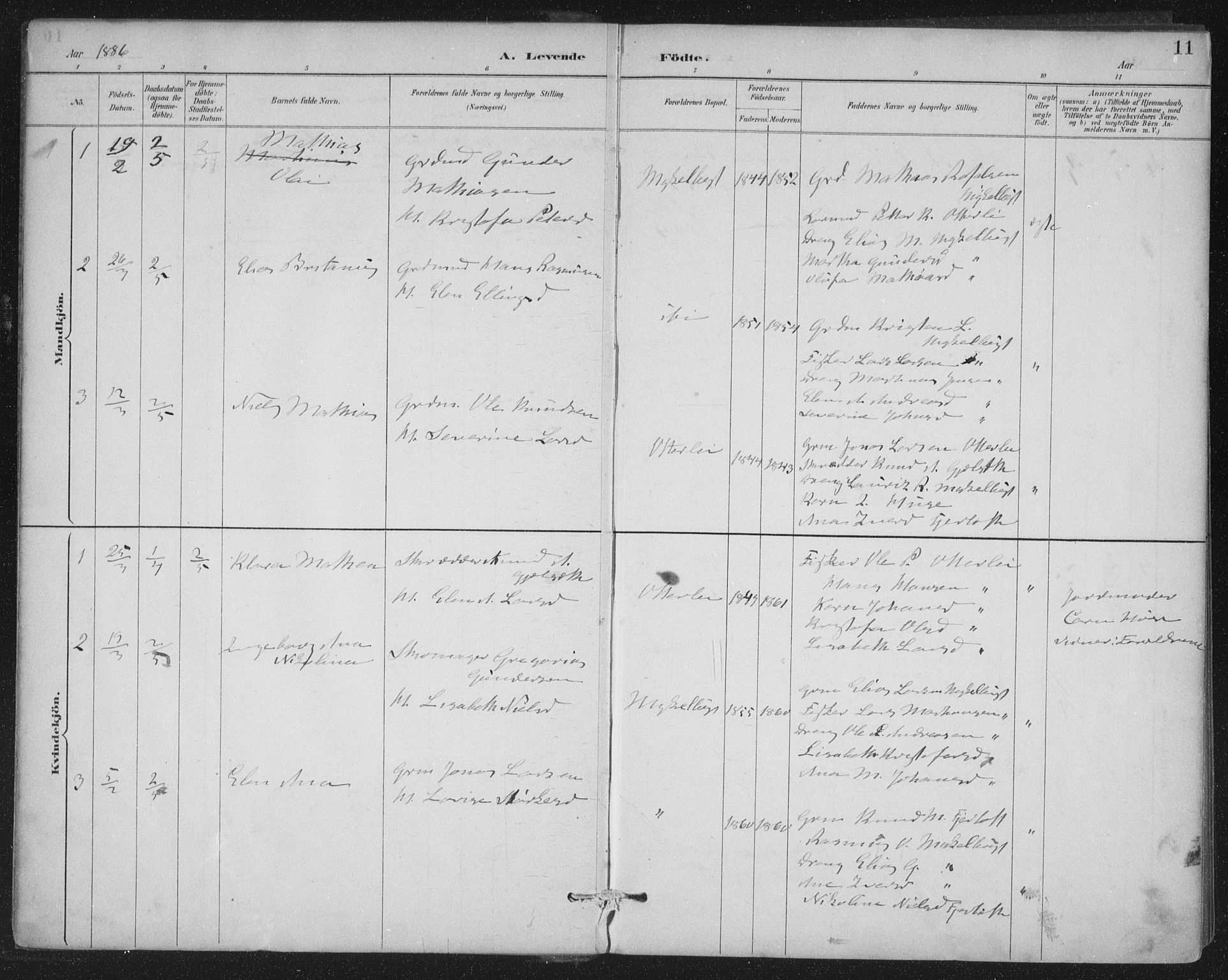 Ministerialprotokoller, klokkerbøker og fødselsregistre - Møre og Romsdal, SAT/A-1454/538/L0522: Parish register (official) no. 538A01, 1884-1913, p. 11