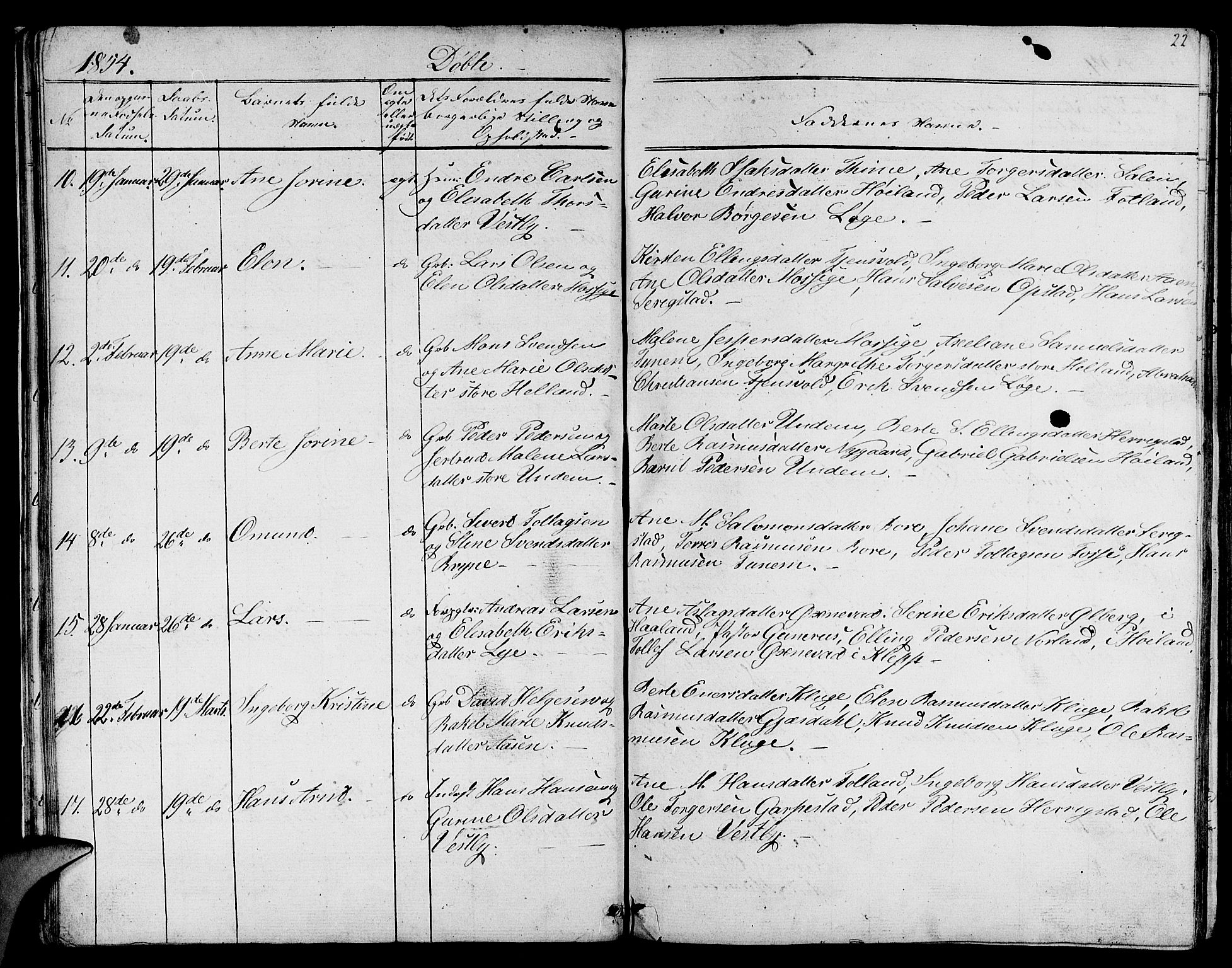 Lye sokneprestkontor, AV/SAST-A-101794/001/30BB/L0002: Parish register (copy) no. B 2, 1852-1867, p. 22