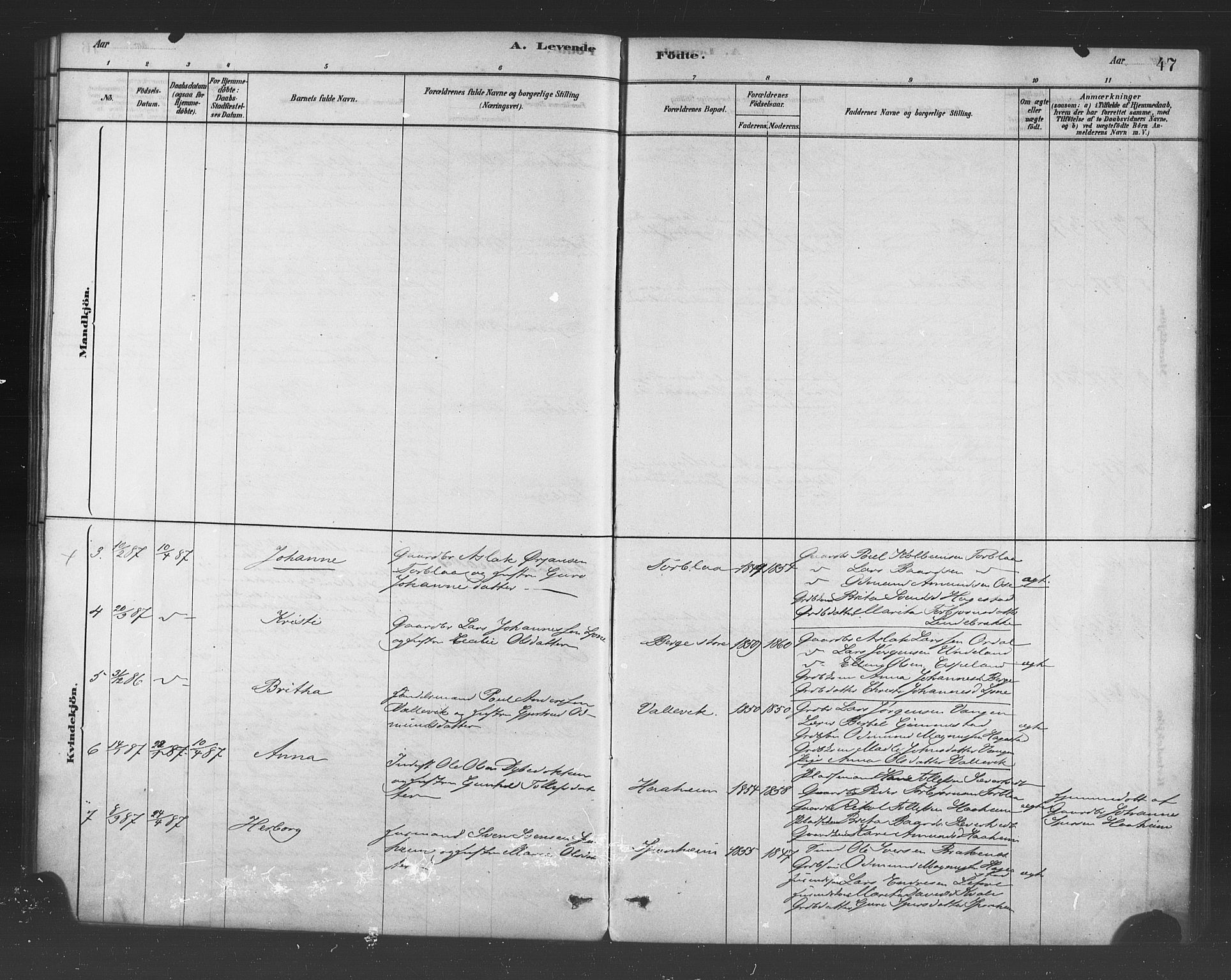 Ulvik sokneprestembete, SAB/A-78801/H/Haa: Parish register (official) no. B 1, 1878-1897, p. 47