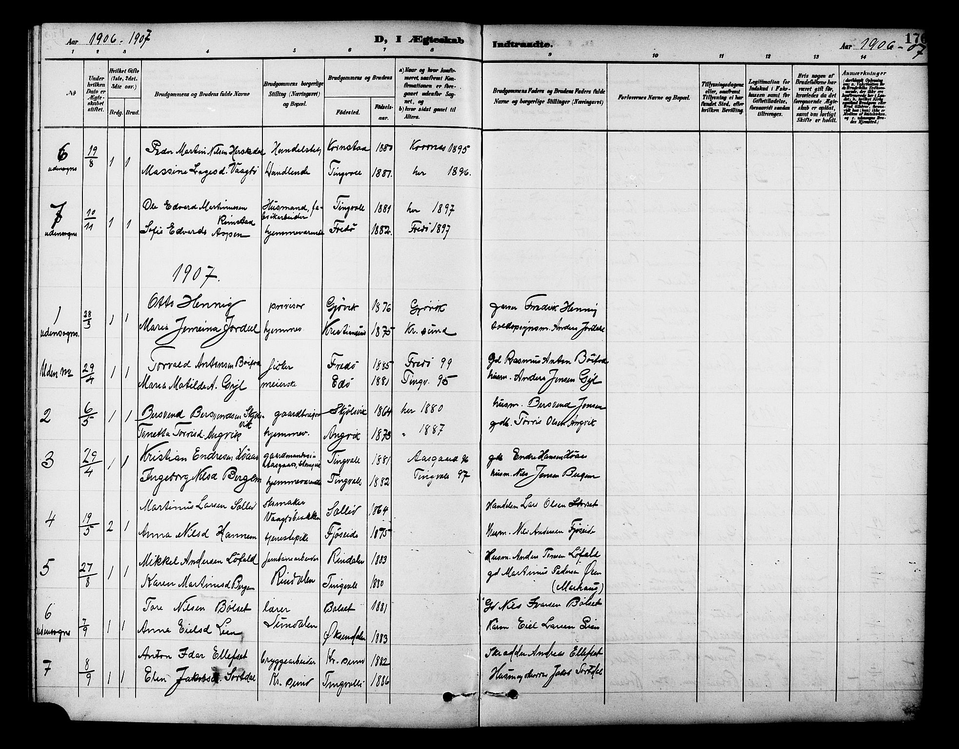 Ministerialprotokoller, klokkerbøker og fødselsregistre - Møre og Romsdal, AV/SAT-A-1454/586/L0992: Parish register (copy) no. 586C03, 1892-1909, p. 176