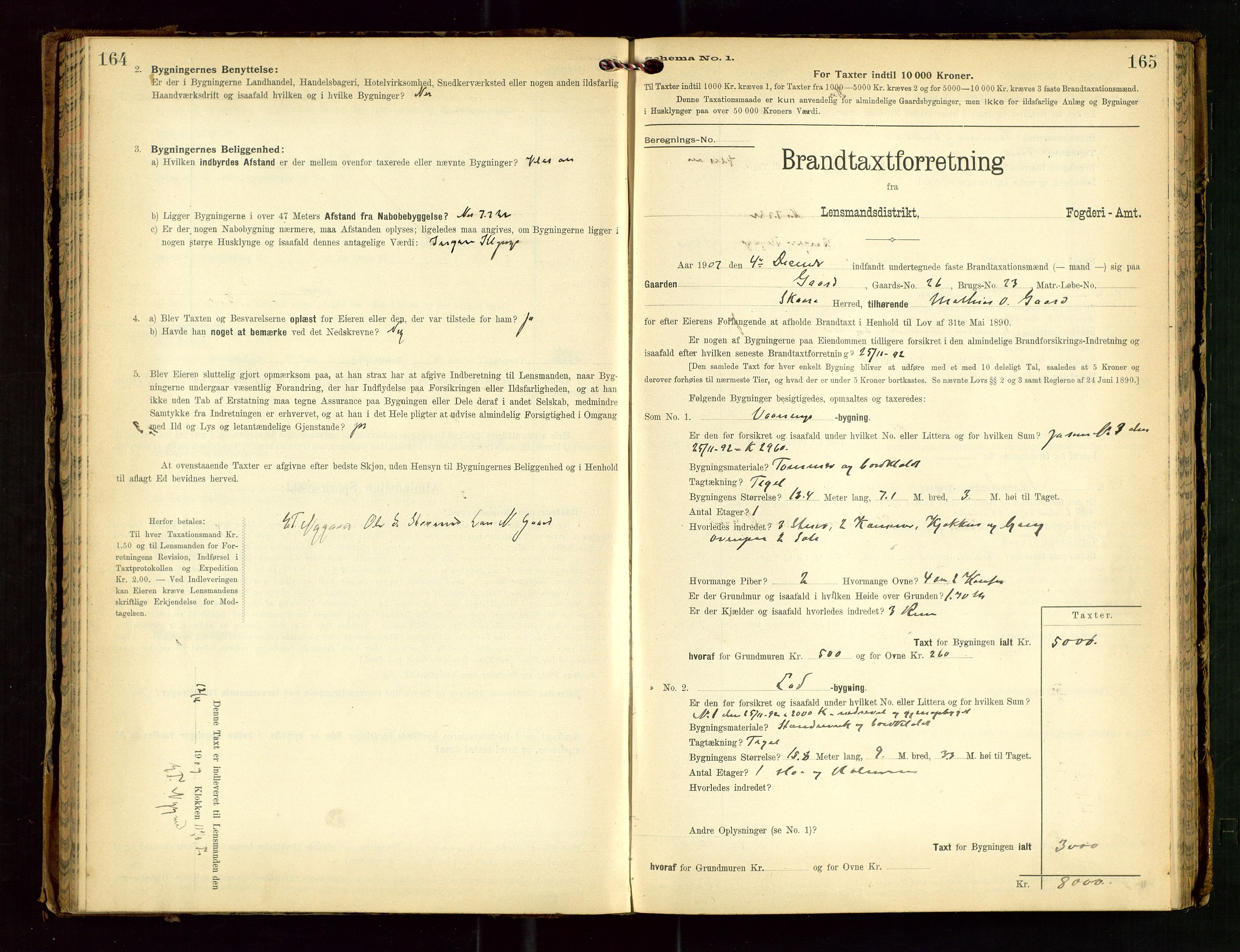 Torvestad lensmannskontor, SAST/A-100307/1/Gob/L0003: "Brandtaxationsprotokol for Torvestad Lensmannsdistrikt", 1905-1909, p. 164-165