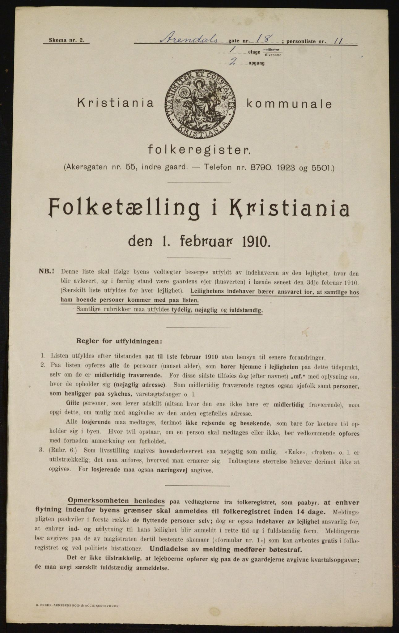 OBA, Municipal Census 1910 for Kristiania, 1910, p. 2016