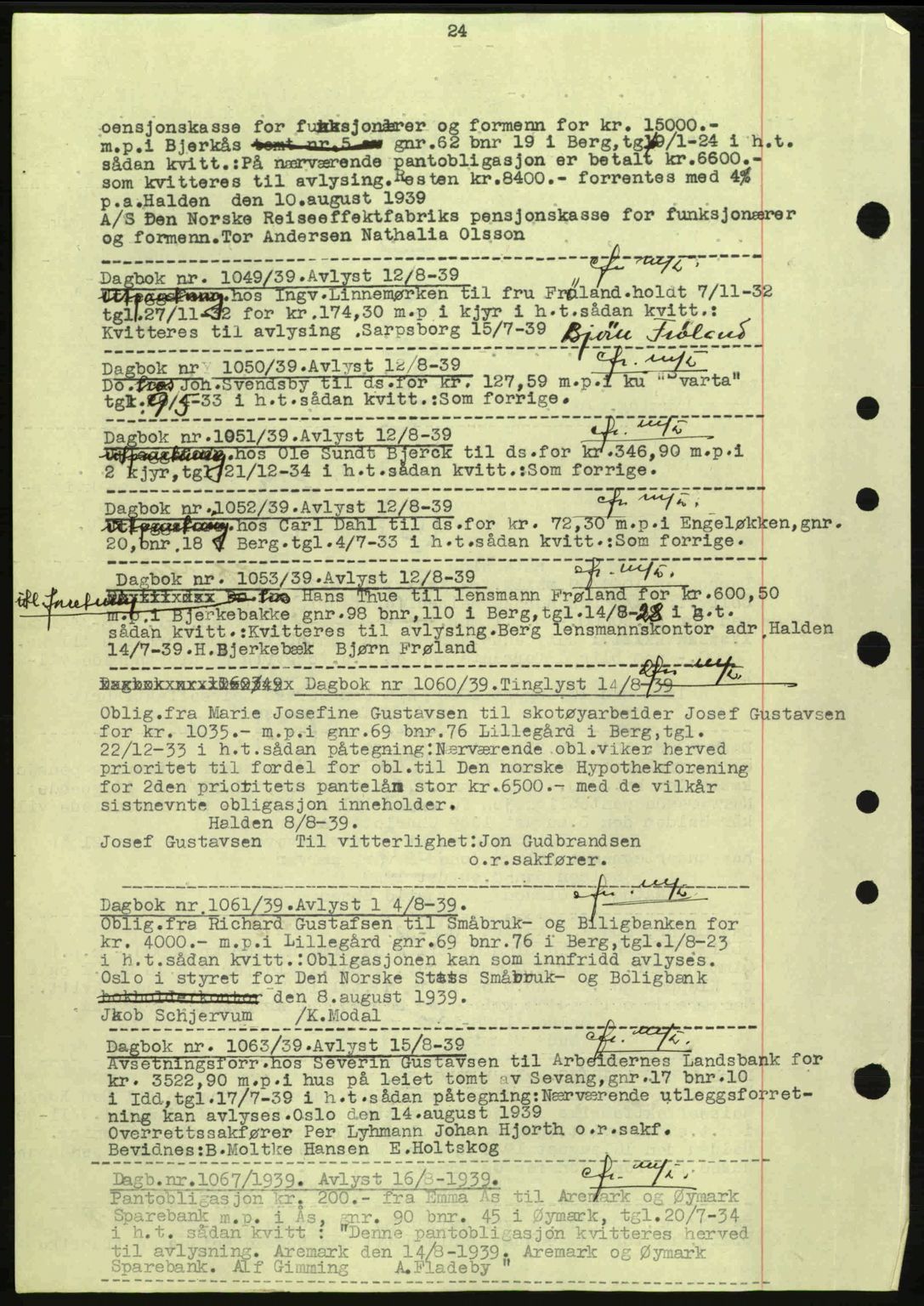 Idd og Marker sorenskriveri, AV/SAO-A-10283/G/Gb/Gbc/L0002: Mortgage book no. B4-9a, 1939-1945, Diary no: : 1049/1939