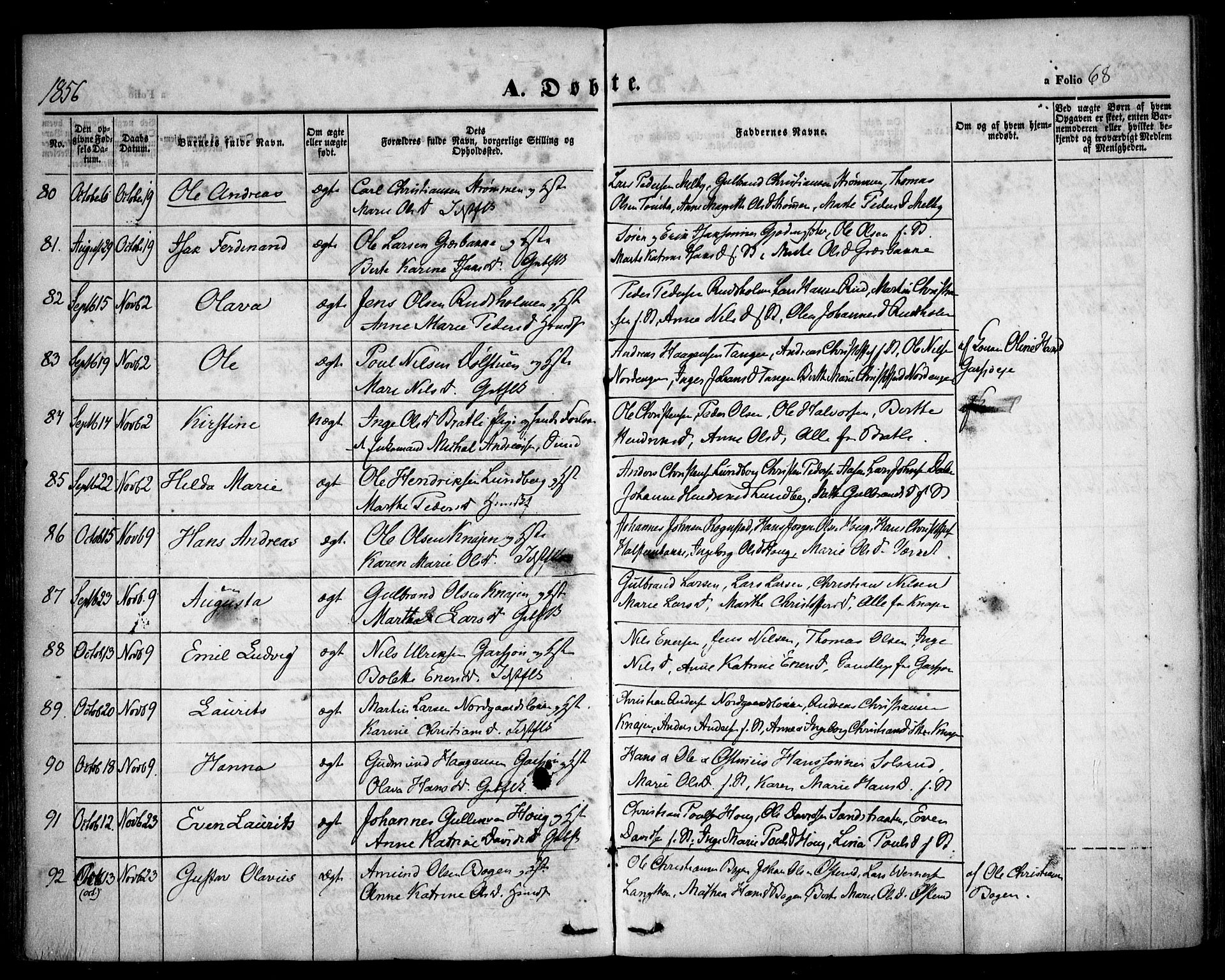 Hurdal prestekontor Kirkebøker, SAO/A-10889/F/Fa/L0005: Parish register (official) no. I 5, 1846-1859, p. 68