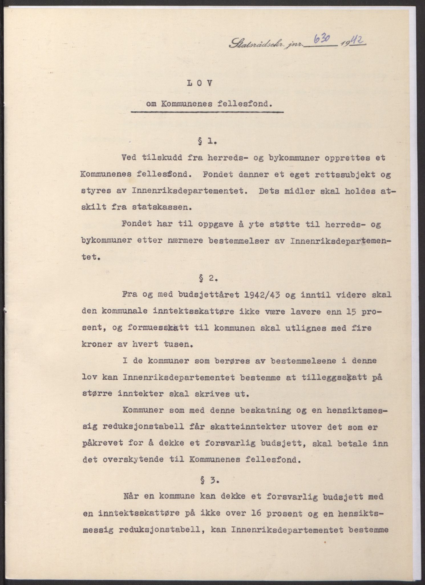 NS-administrasjonen 1940-1945 (Statsrådsekretariatet, de kommisariske statsråder mm), AV/RA-S-4279/D/Db/L0098: Lover II, 1942, p. 217