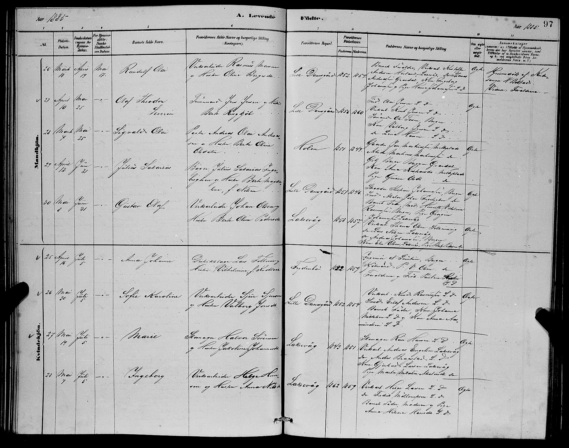 Laksevåg Sokneprestembete, AV/SAB-A-76501/H/Ha/Hab/Haba/L0002: Parish register (copy) no. A 2, 1877-1887, p. 97