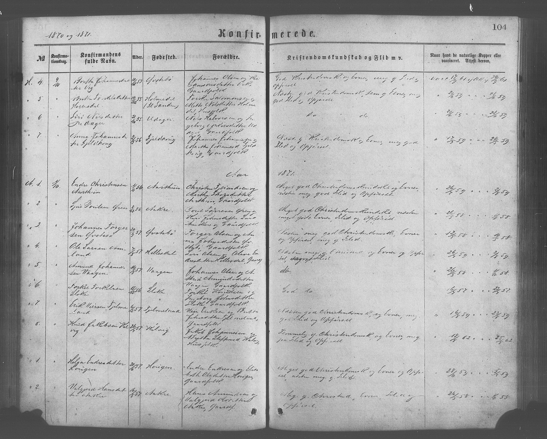 Skånevik sokneprestembete, AV/SAB-A-77801/H/Haa: Parish register (official) no. A 6, 1869-1878, p. 104