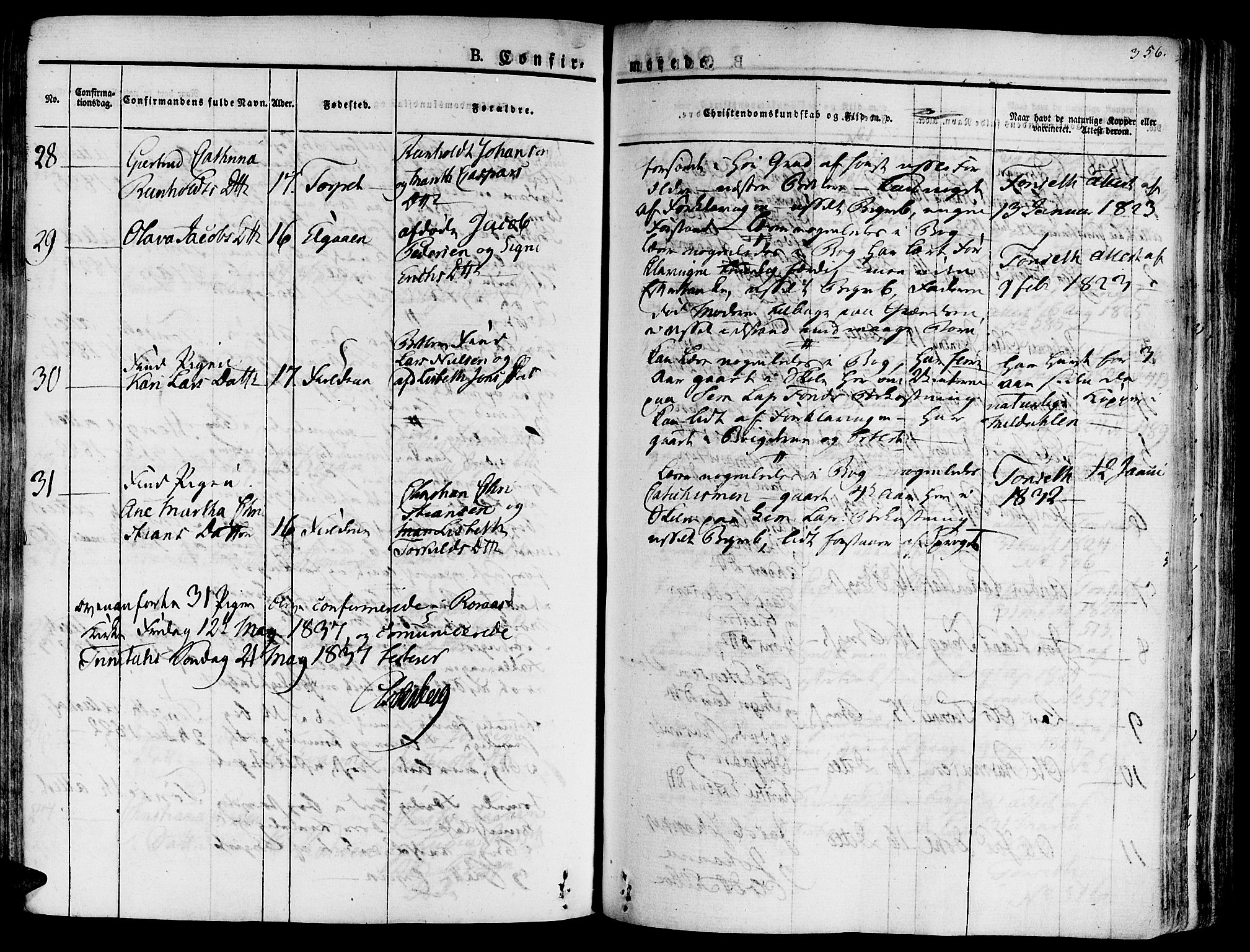 Ministerialprotokoller, klokkerbøker og fødselsregistre - Sør-Trøndelag, SAT/A-1456/681/L0930: Parish register (official) no. 681A08, 1829-1844, p. 356