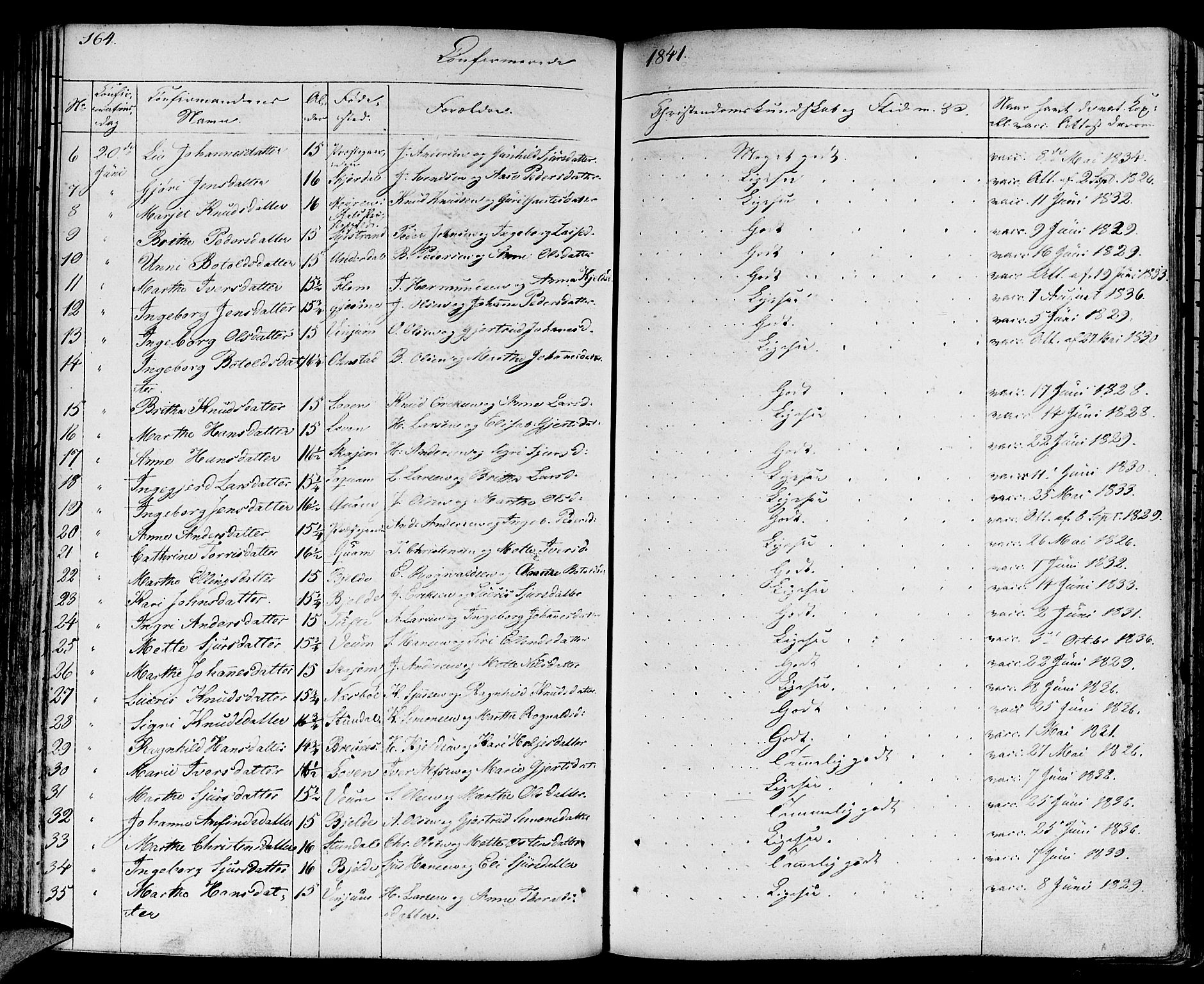 Aurland sokneprestembete, SAB/A-99937/H/Ha/Haa/L0006: Parish register (official) no. A 6, 1821-1859, p. 164