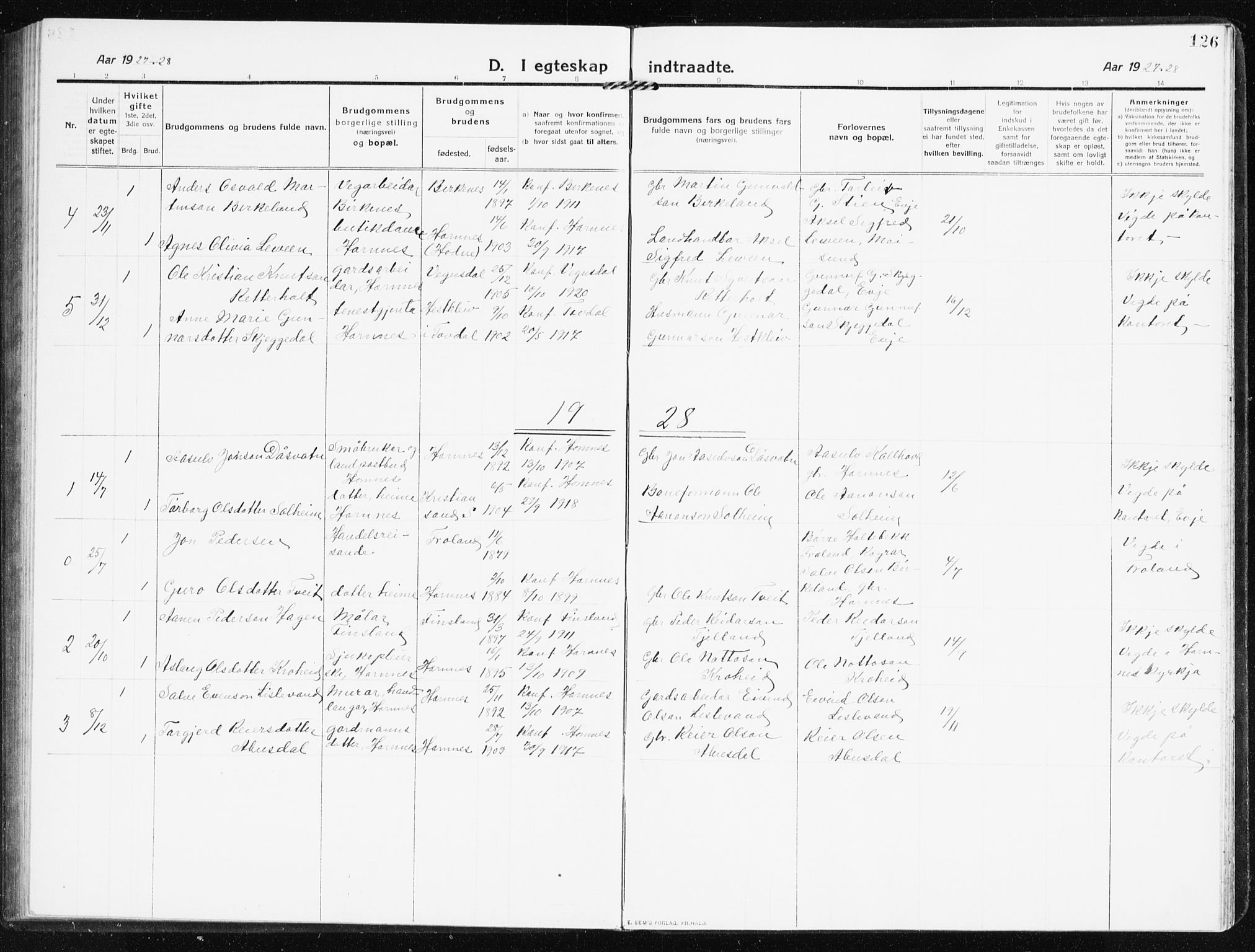 Evje sokneprestkontor, AV/SAK-1111-0008/F/Fb/Fbb/L0003: Parish register (copy) no. B 3, 1910-1933, p. 126