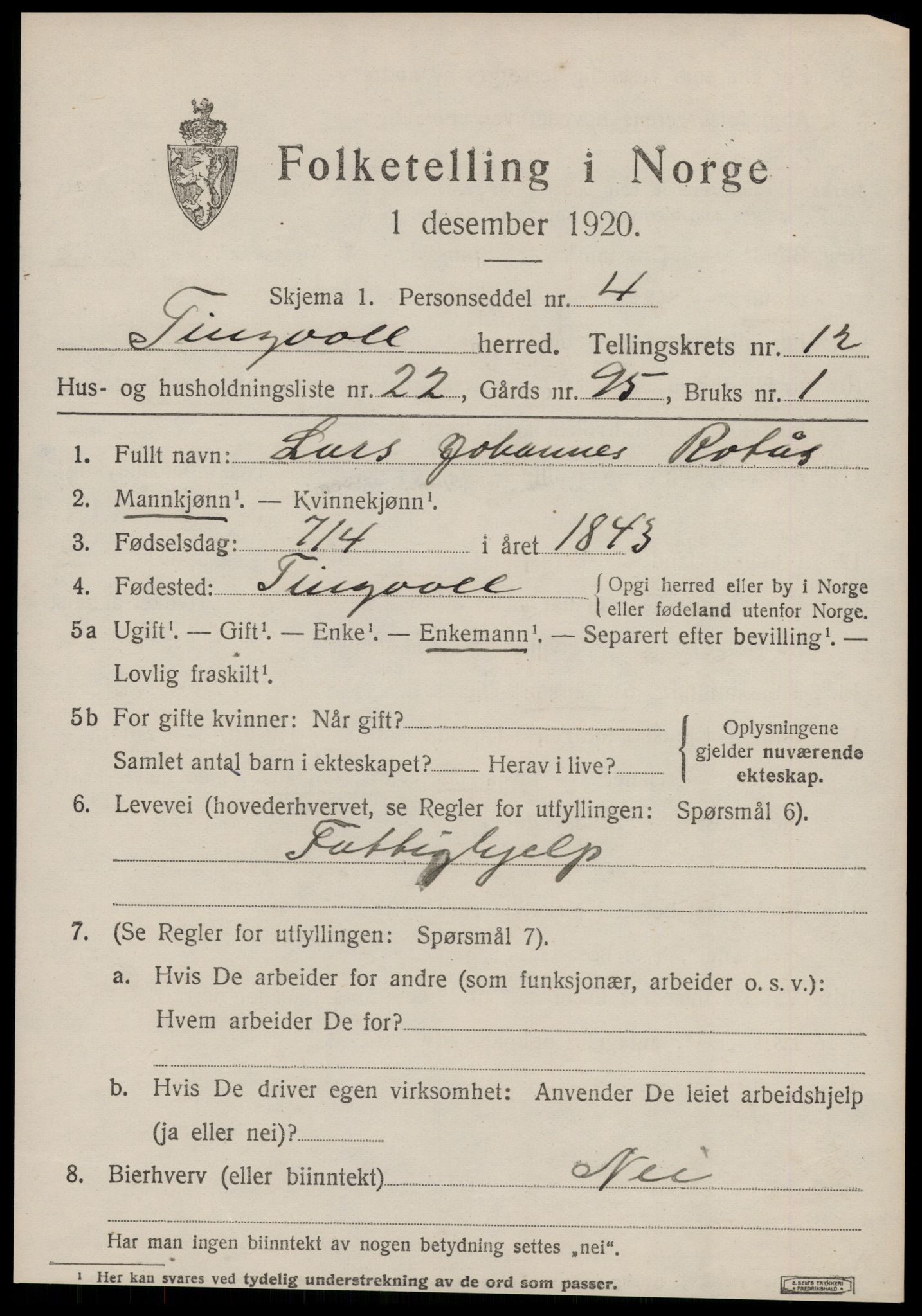 SAT, 1920 census for Tingvoll, 1920, p. 6250