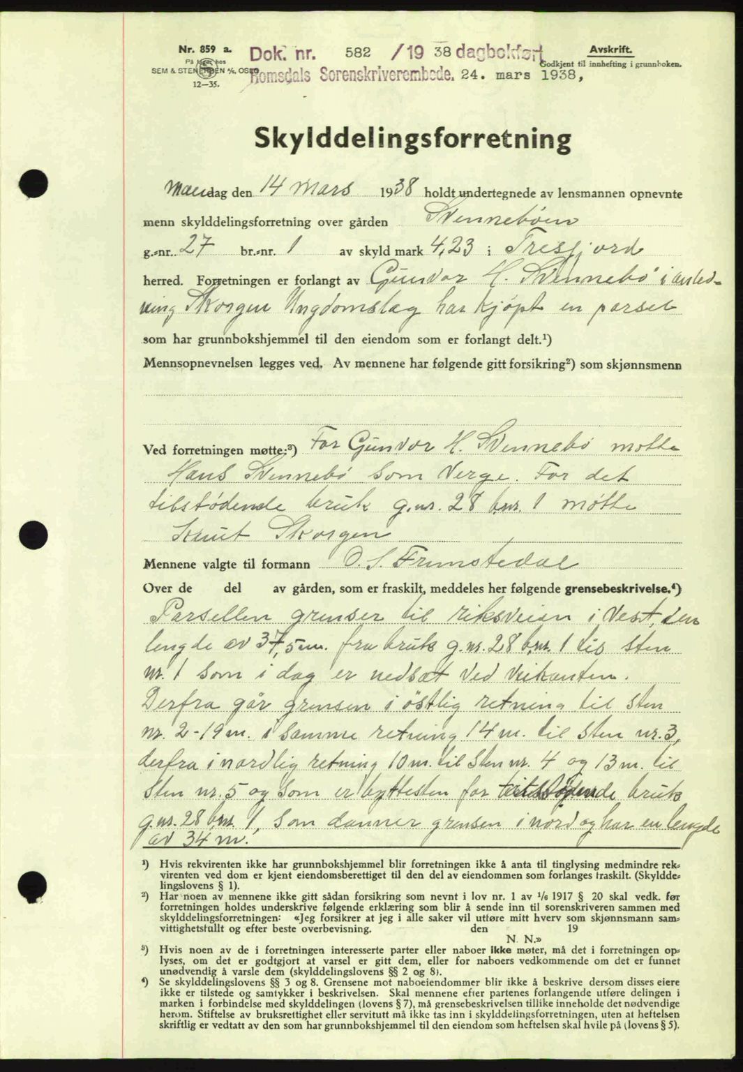 Romsdal sorenskriveri, AV/SAT-A-4149/1/2/2C: Mortgage book no. A4, 1937-1938, Diary no: : 582/1938