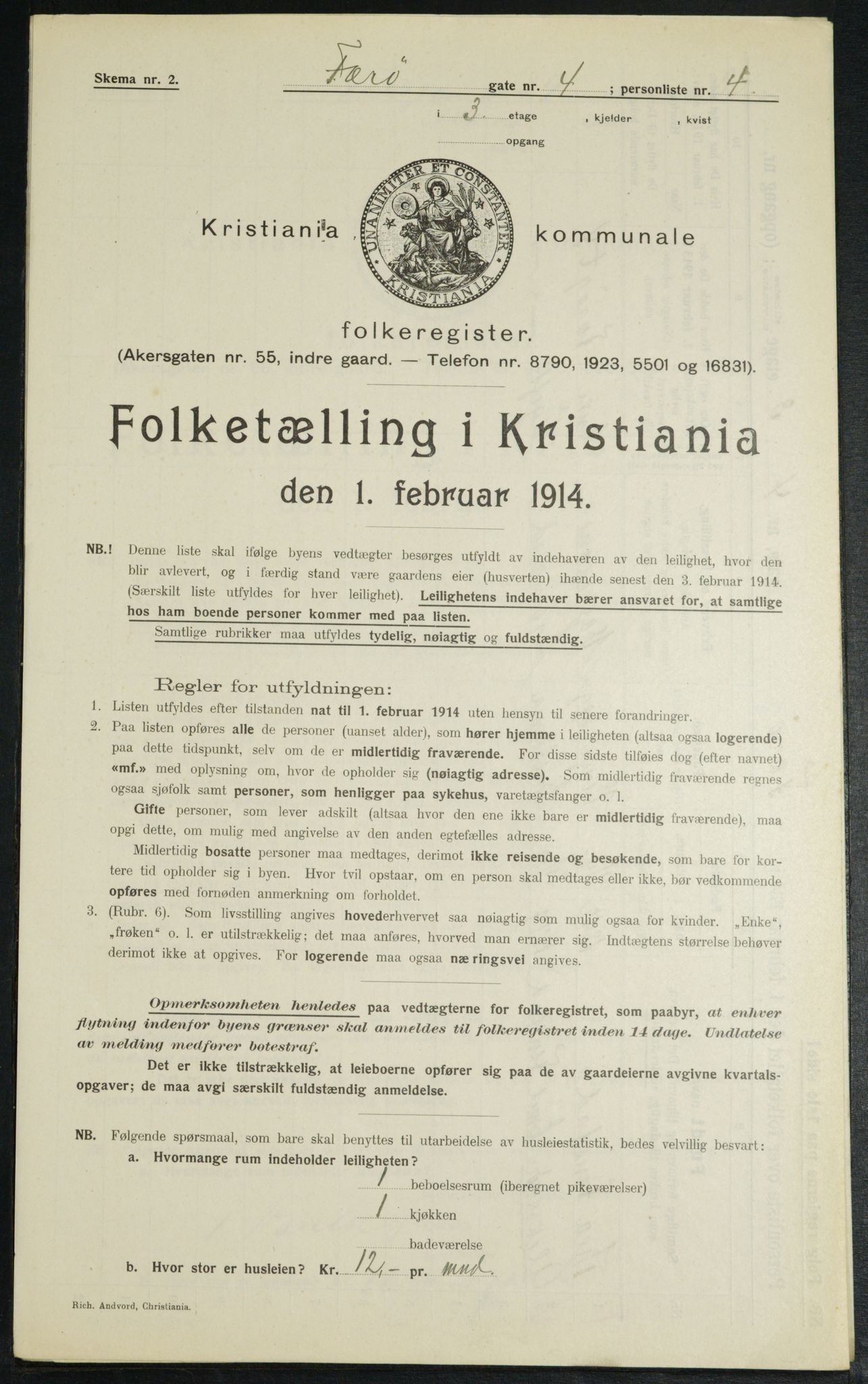 OBA, Municipal Census 1914 for Kristiania, 1914, p. 2657