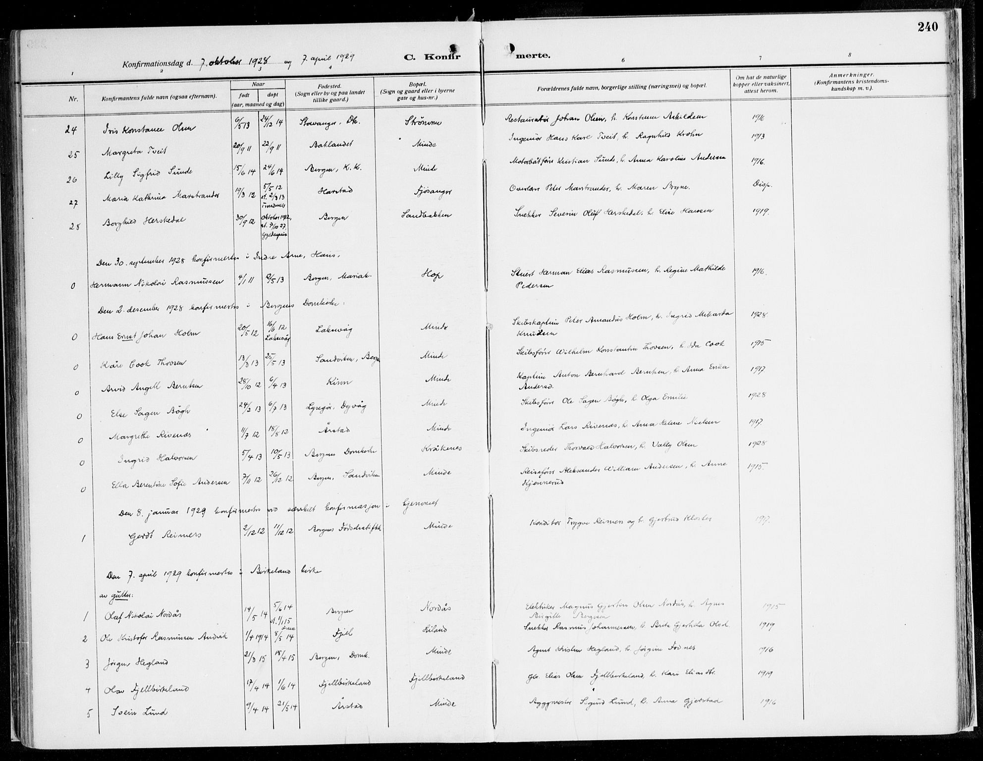 Fana Sokneprestembete, AV/SAB-A-75101/H/Haa/Haaj/L0001: Parish register (official) no. J 1, 1921-1935, p. 240