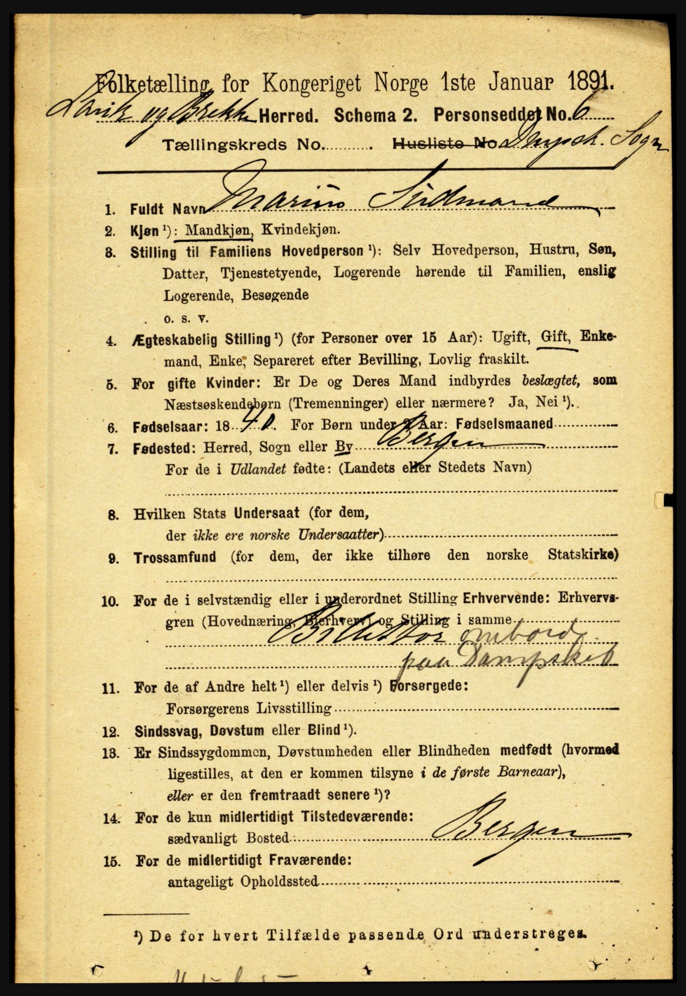 RA, 1891 census for 1415 Lavik og Brekke, 1891, p. 2683