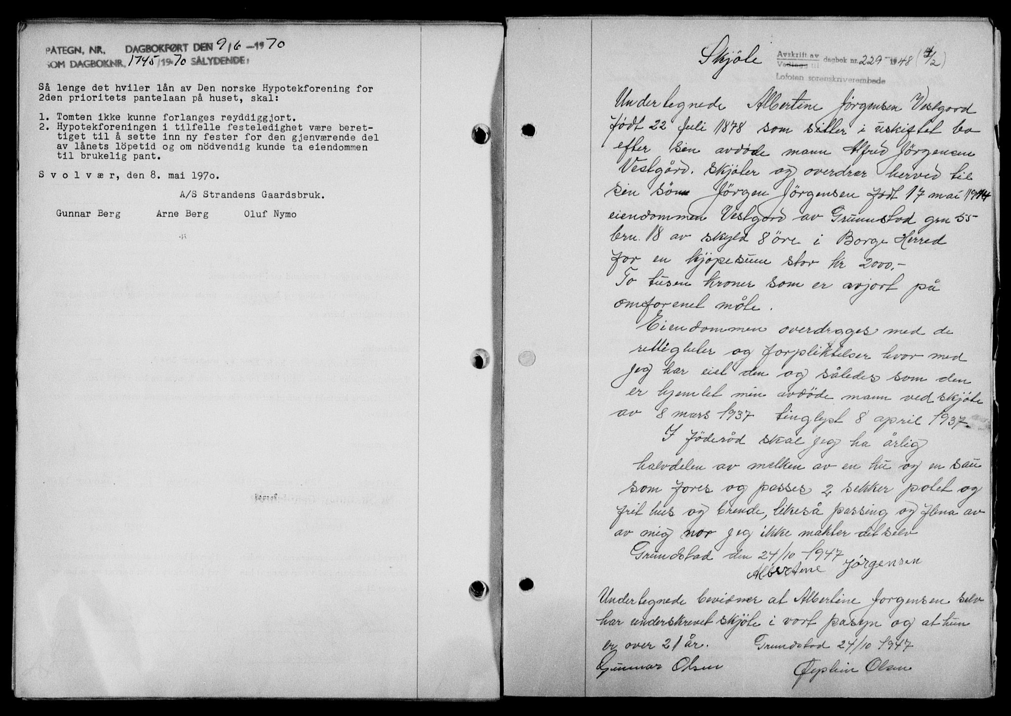 Lofoten sorenskriveri, SAT/A-0017/1/2/2C/L0017a: Mortgage book no. 17a, 1947-1948, Diary no: : 229/1948
