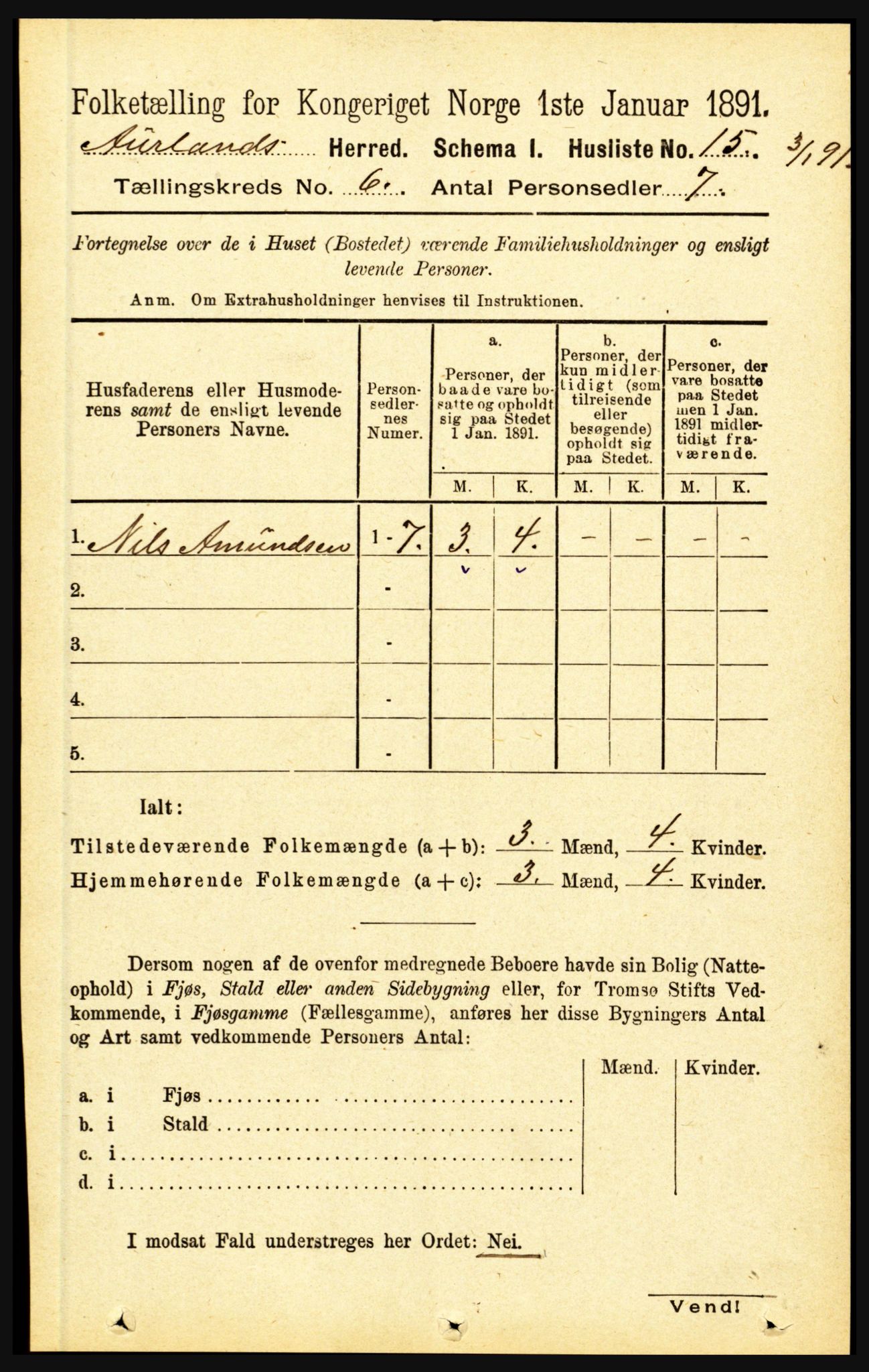 RA, 1891 census for 1421 Aurland, 1891, p. 2215