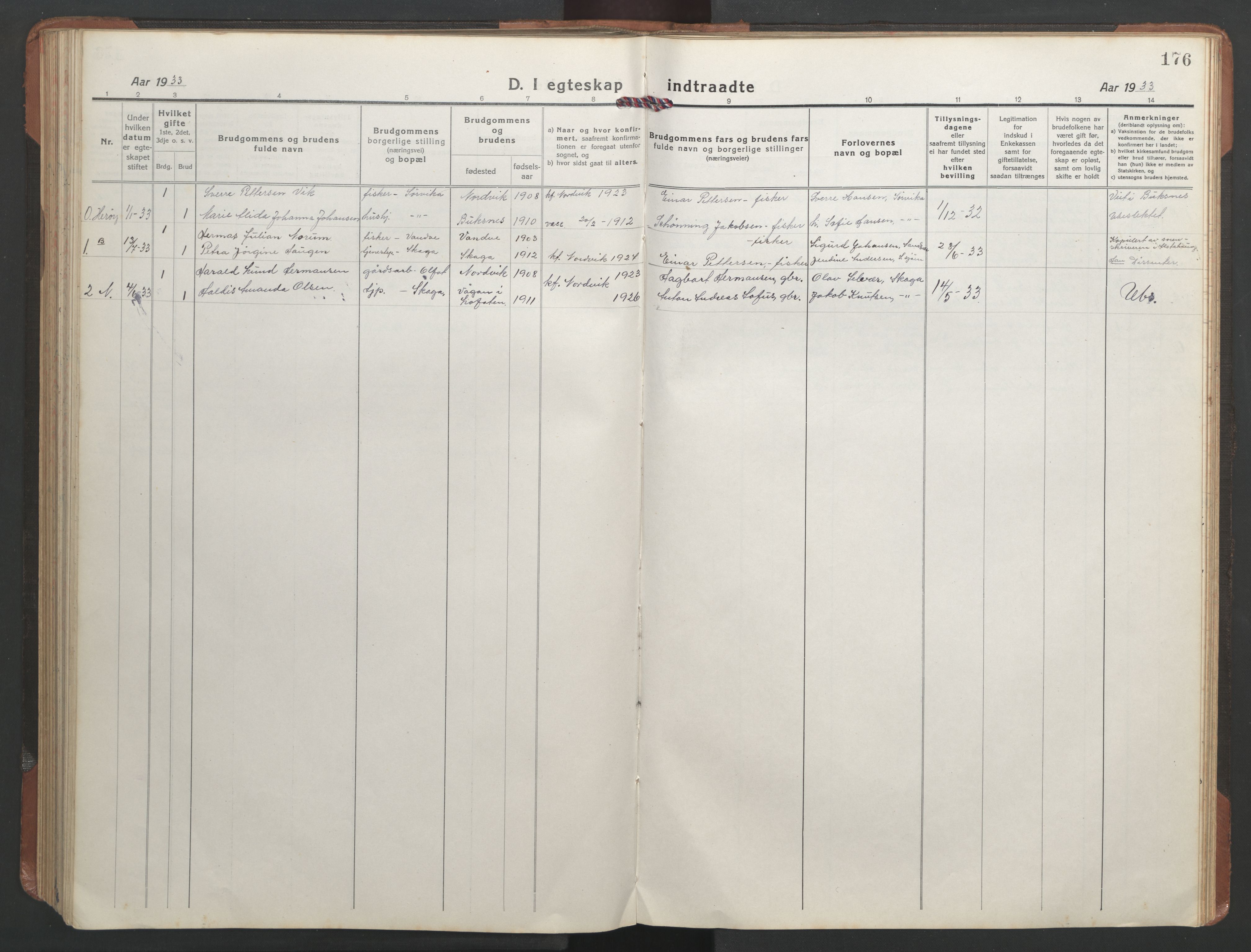 Ministerialprotokoller, klokkerbøker og fødselsregistre - Nordland, SAT/A-1459/836/L0539: Parish register (copy) no. 836C03, 1917-1949, p. 176