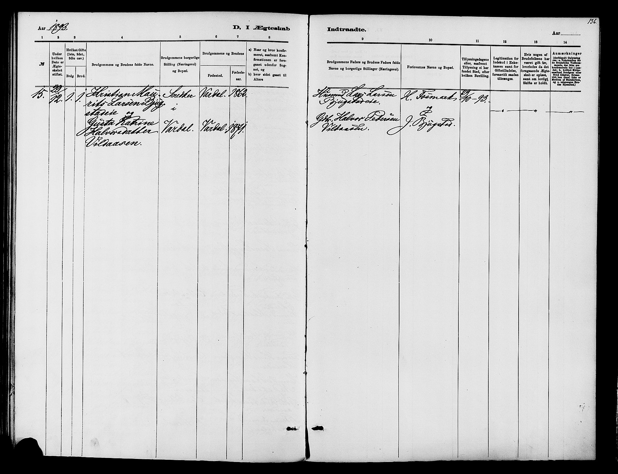 Vardal prestekontor, AV/SAH-PREST-100/H/Ha/Haa/L0010: Parish register (official) no. 10, 1878-1893, p. 136