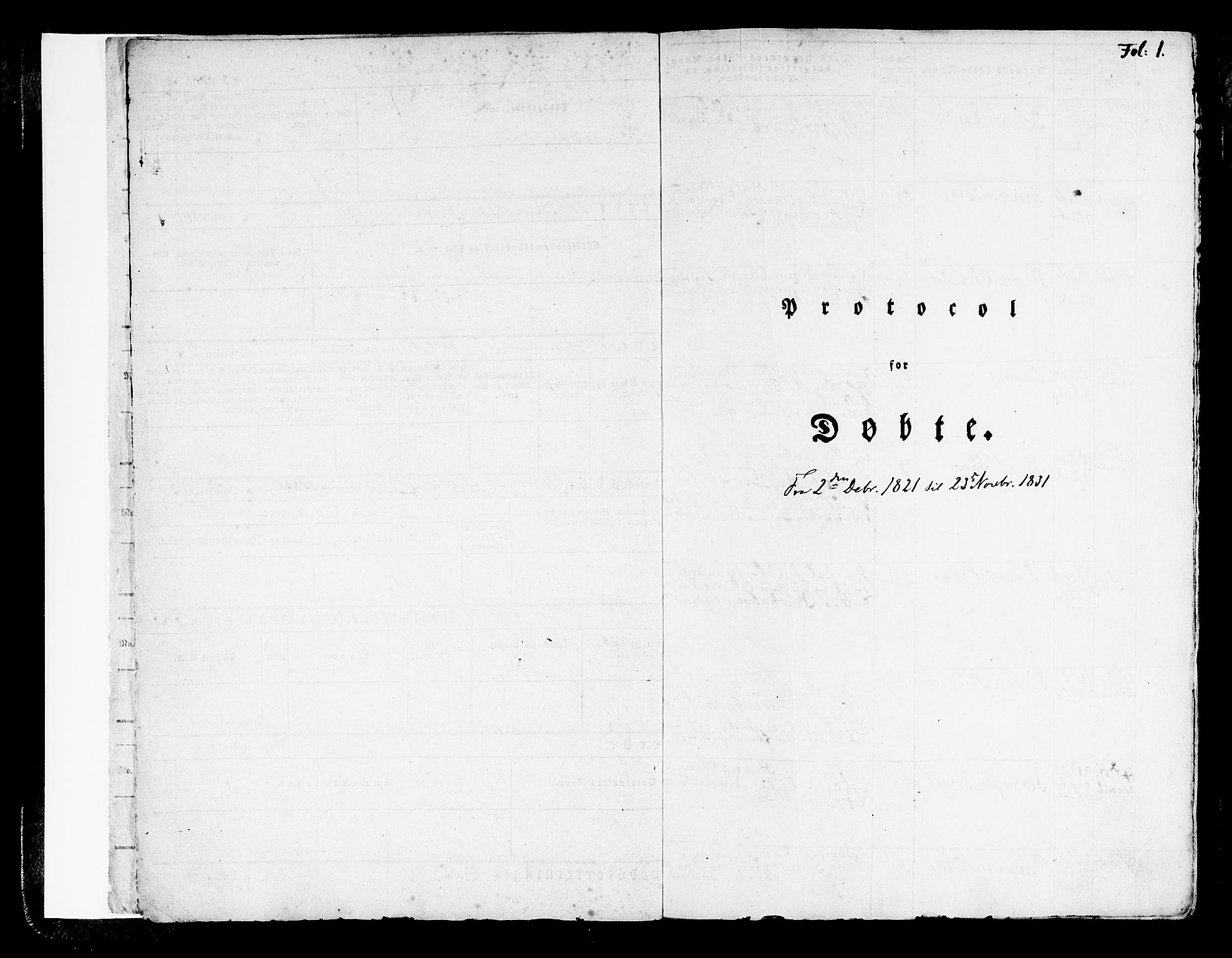 Korskirken sokneprestembete, AV/SAB-A-76101/H/Hab: Parish register (copy) no. A 3, 1821-1831, p. 1