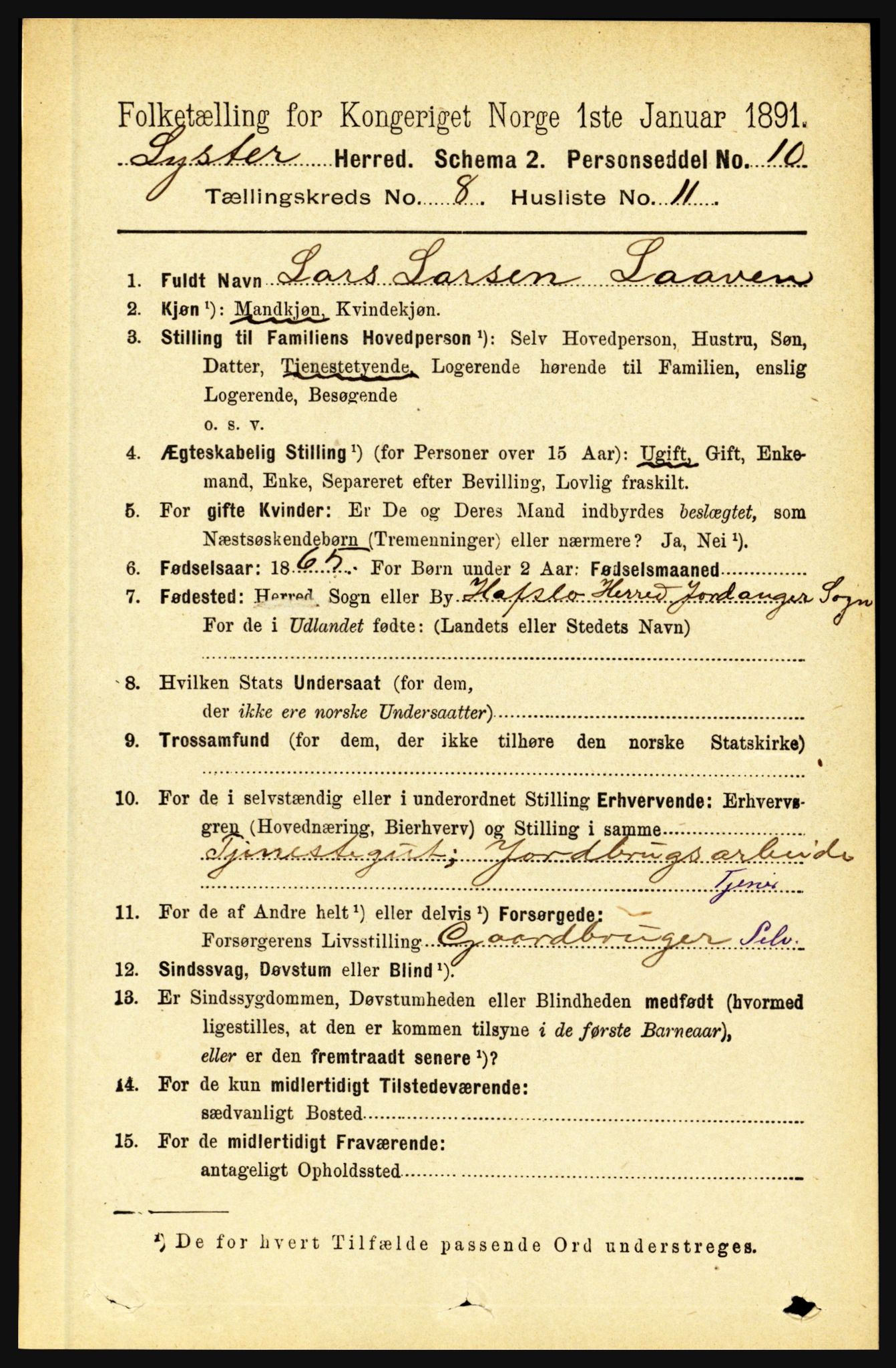 RA, 1891 census for 1426 Luster, 1891, p. 2742