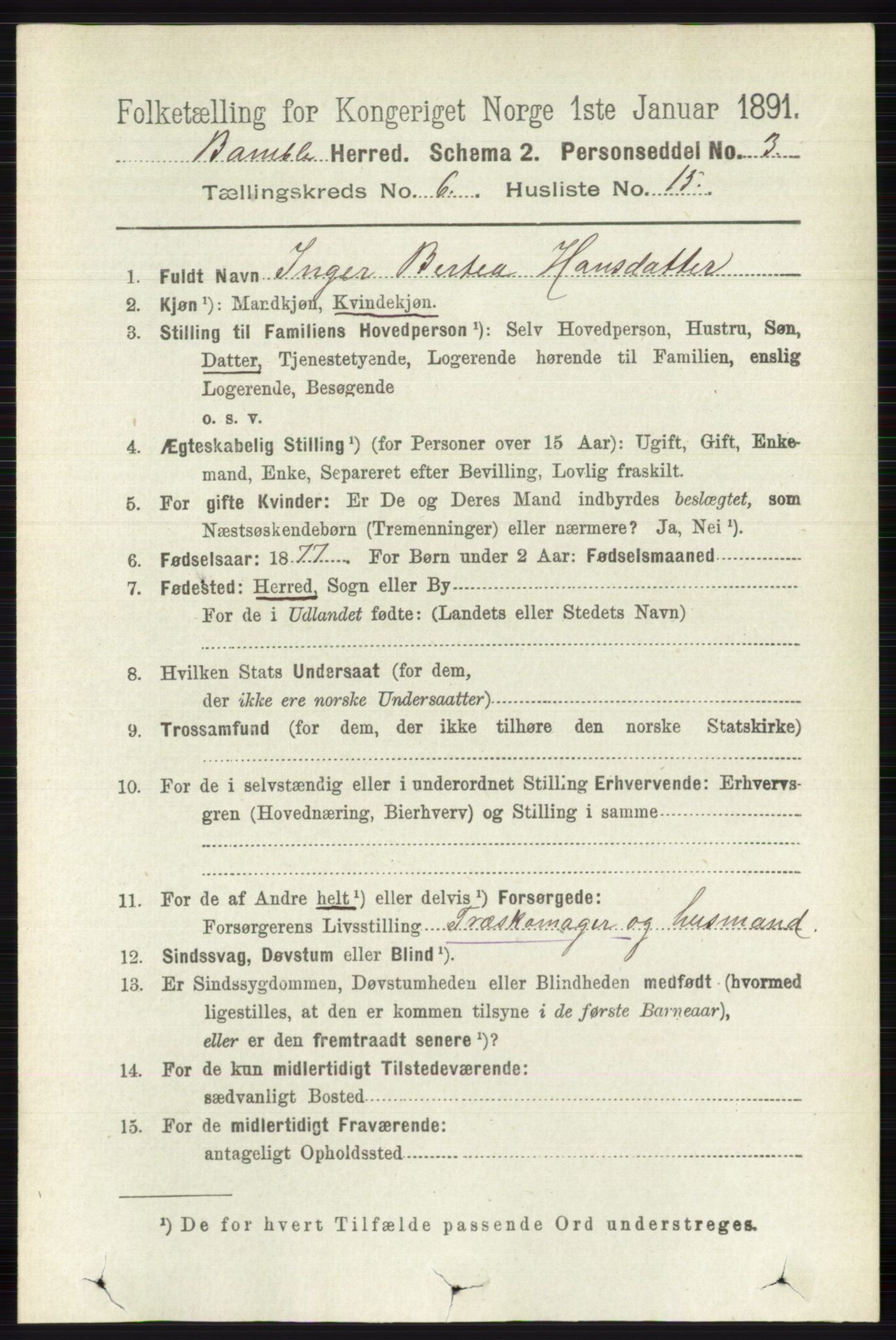 RA, 1891 census for 0814 Bamble, 1891, p. 2785